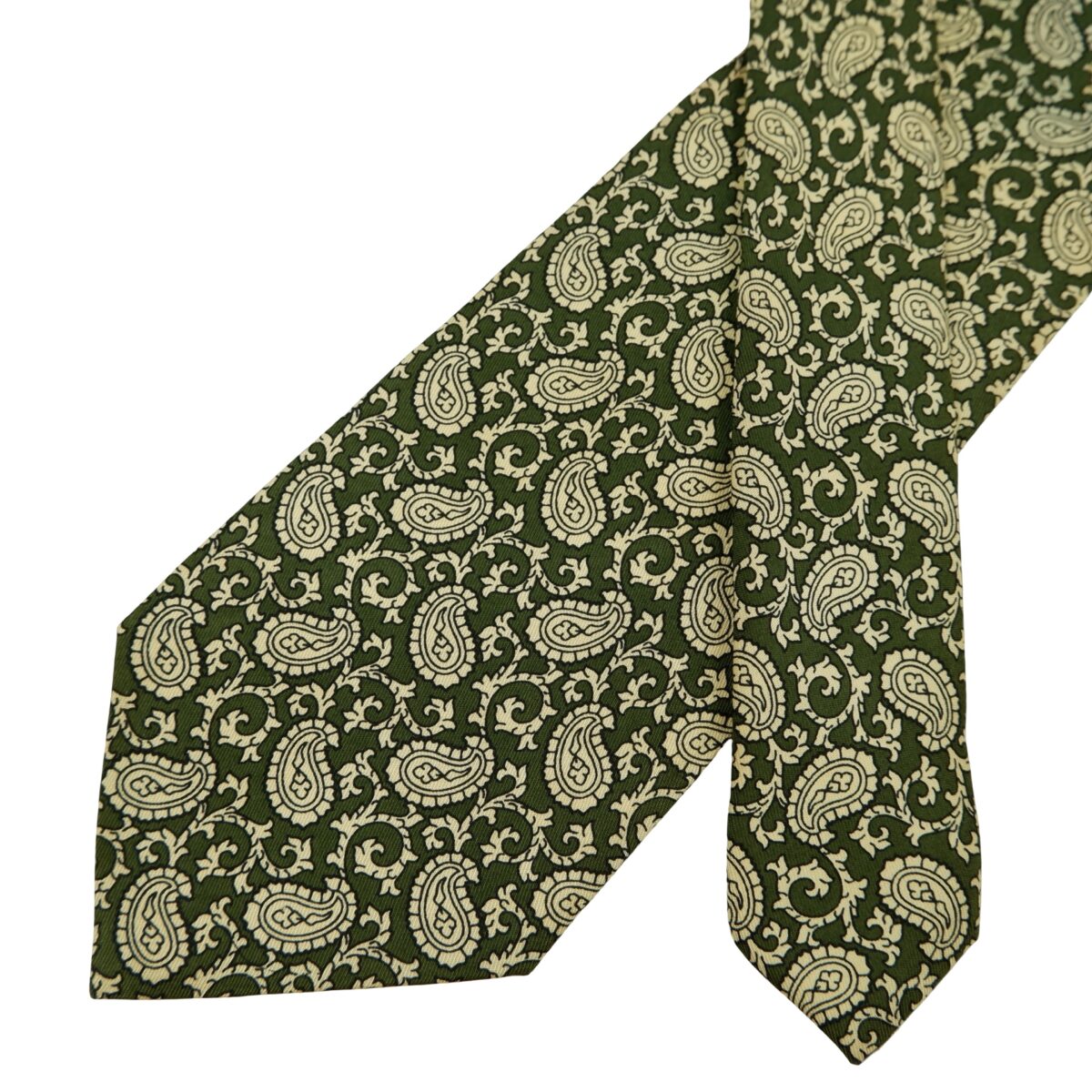 a16371 2 Ermenegildo Zegna Tie Silk Olive Green Paisley Italy (US Import Tax Included) มุมที่ 2