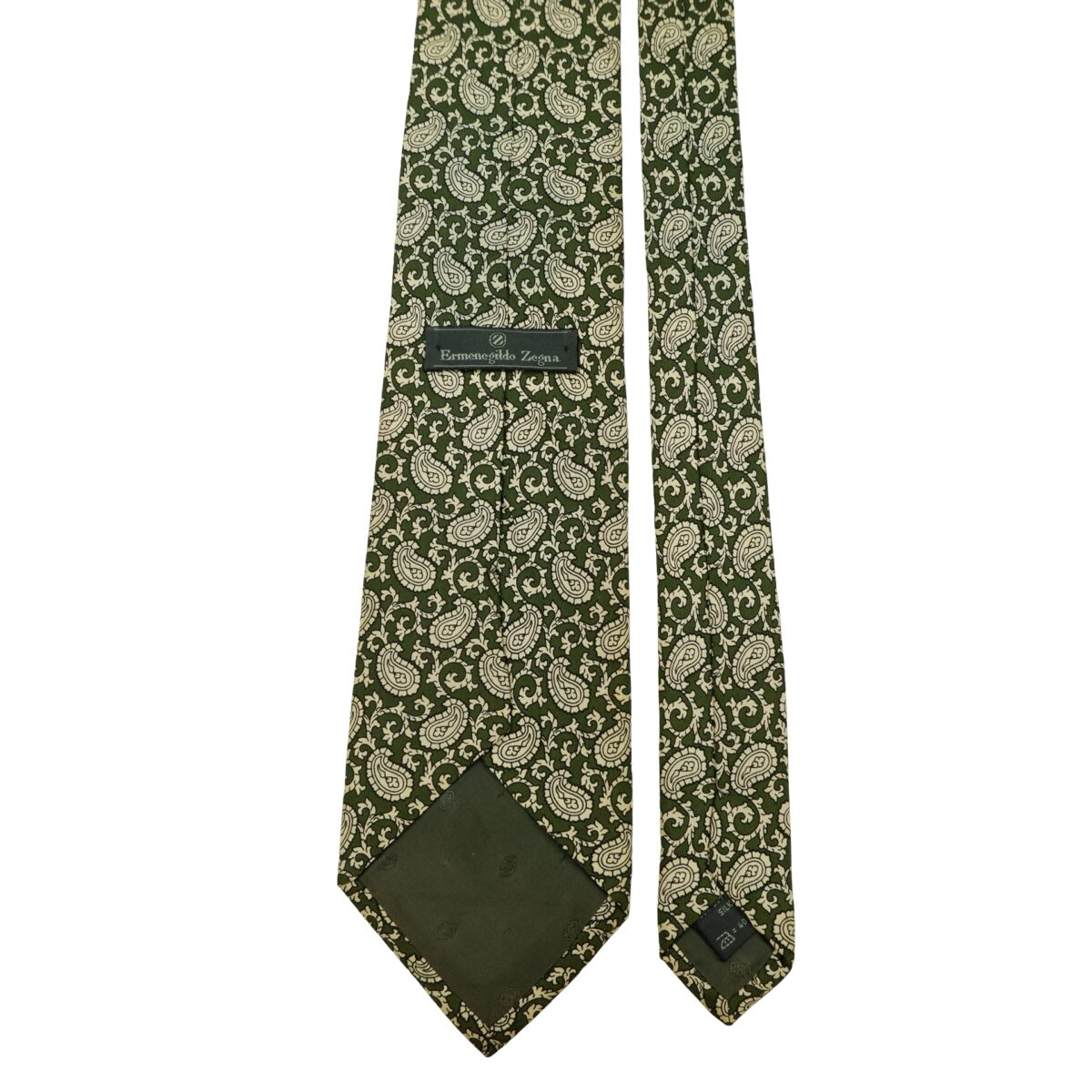 a16371 4 Ermenegildo Zegna Tie Silk Olive Green Paisley Italy (US Import Tax Included) มุมที่ 4