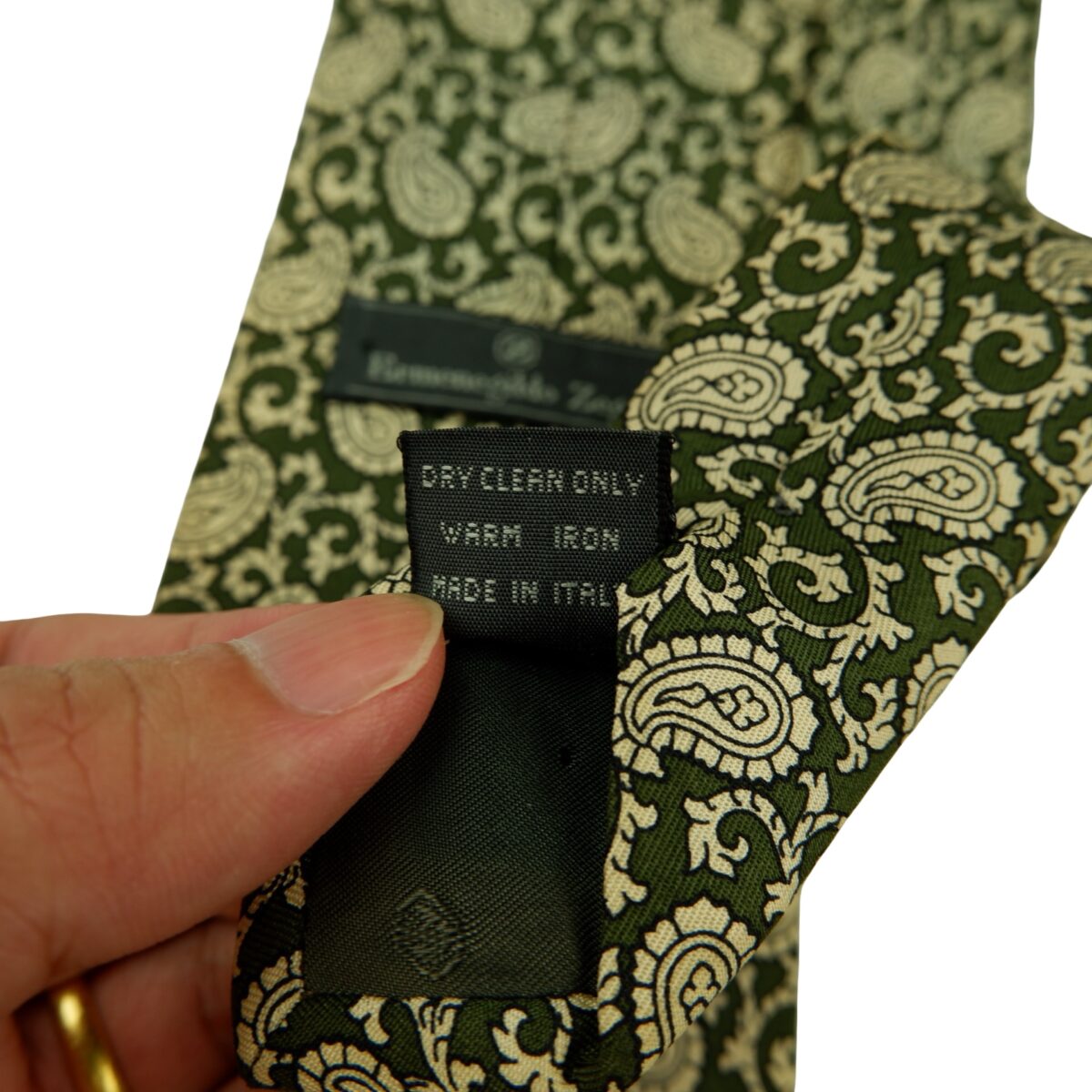 a16371 9 Ermenegildo Zegna Tie Silk Olive Green Paisley Italy (US Import Tax Included) มุมที่ 9