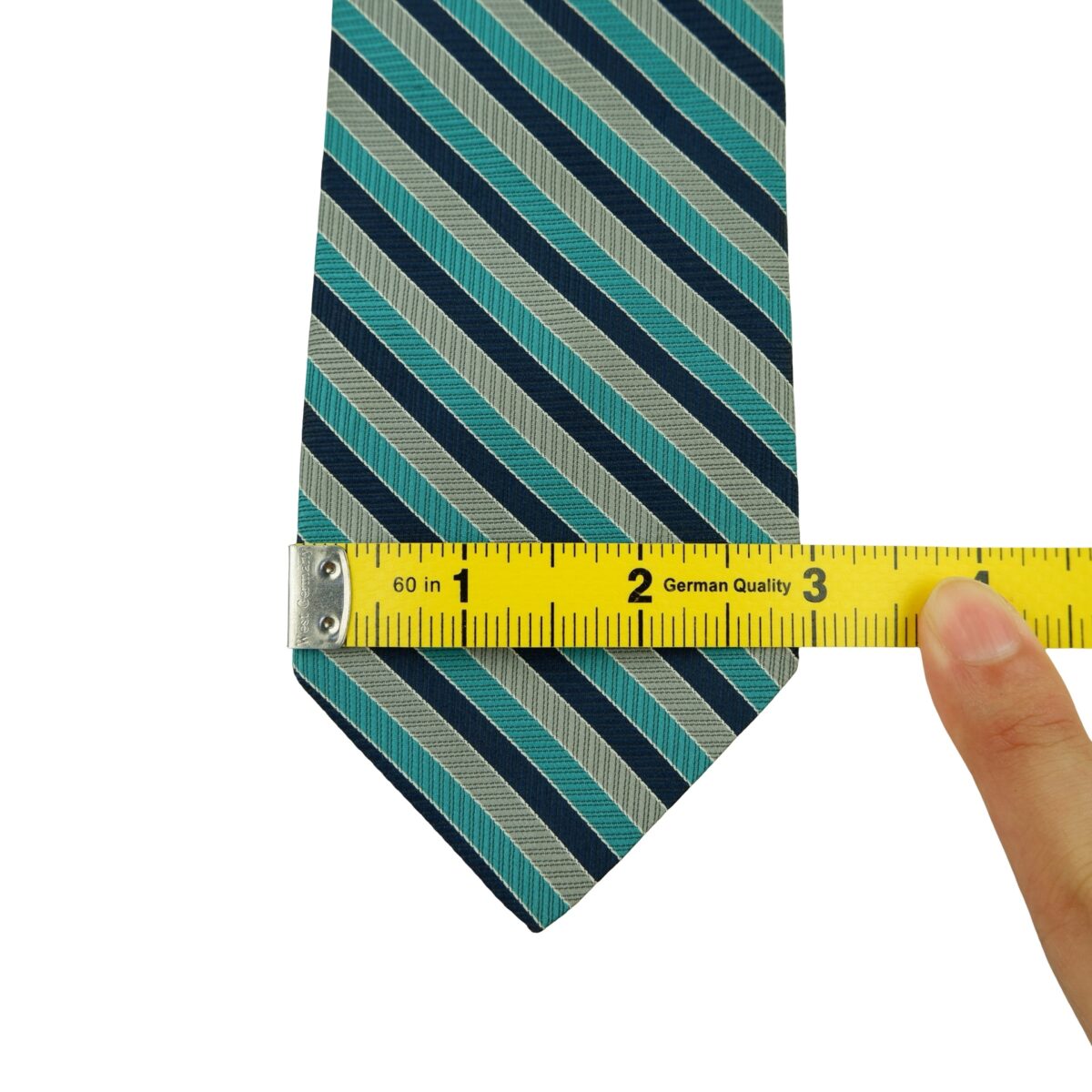 a16375 10 Yves Saint Laurent Tie Gray Green Navy Stripe (US Import Tax Included) มุมที่ 10