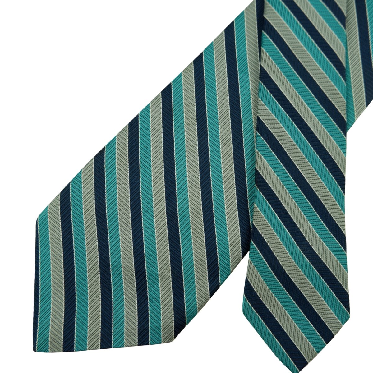 a16375 2 Yves Saint Laurent Tie Gray Green Navy Stripe (US Import Tax Included) มุมที่ 2