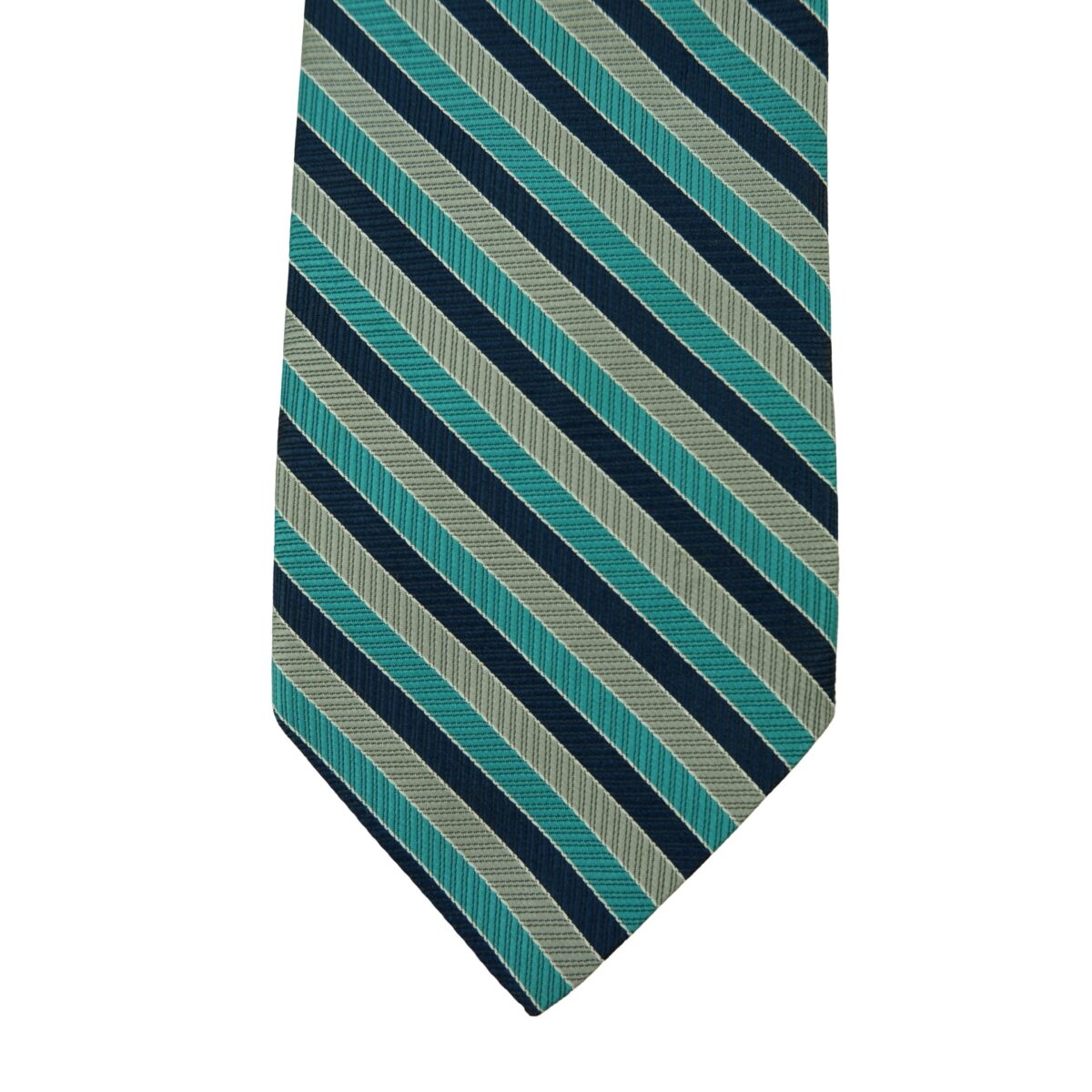 a16375 6 Yves Saint Laurent Tie Gray Green Navy Stripe (US Import Tax Included) มุมที่ 6