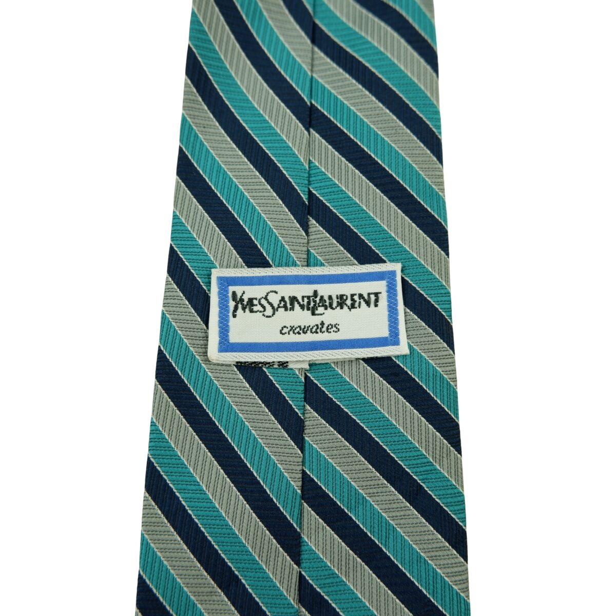 a16375 9 Yves Saint Laurent Tie Gray Green Navy Stripe (US Import Tax Included) มุมที่ 9