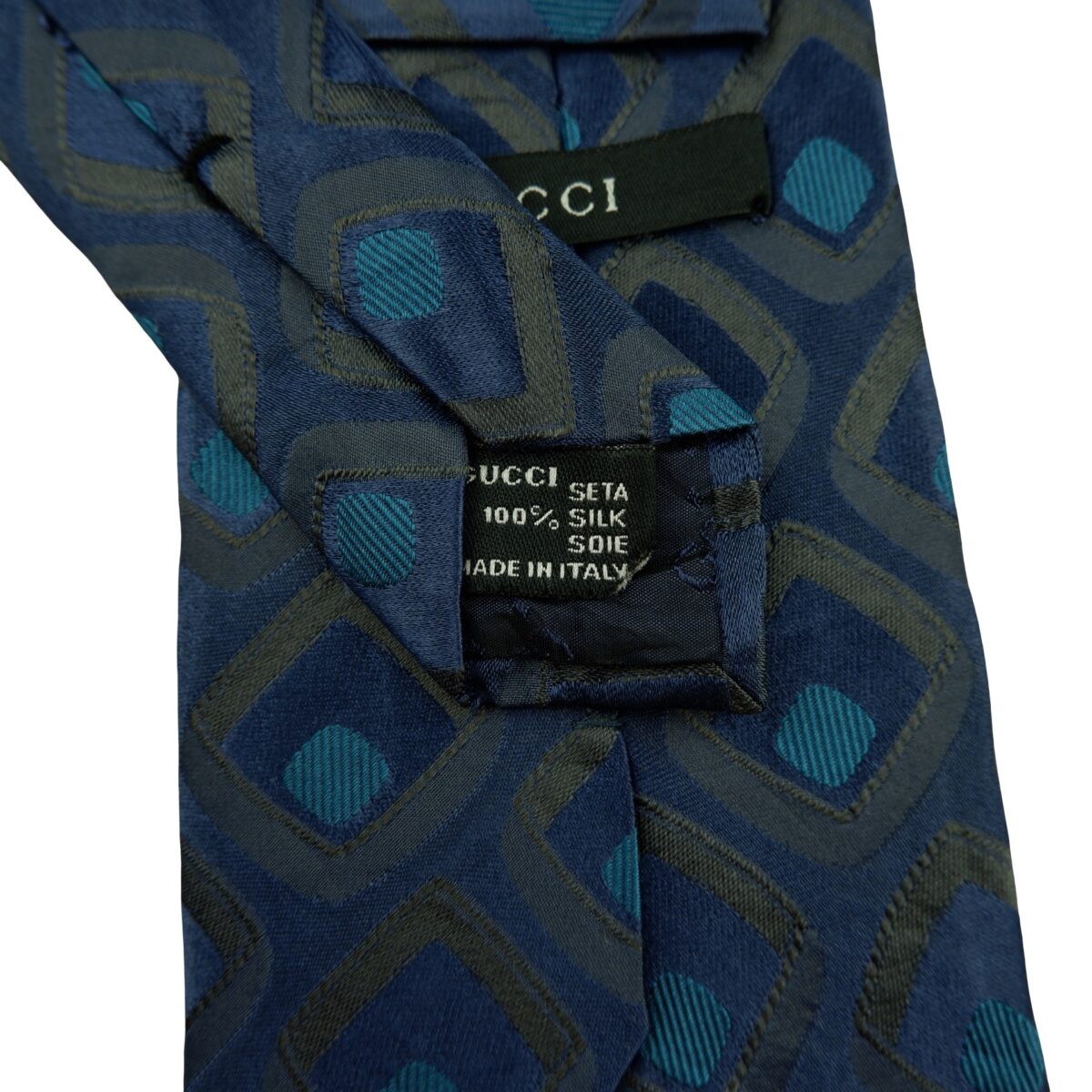 a16377 12 Gucci Tie Silk Navy Geometric Italy (US Import Tax Included) มุมที่ 12