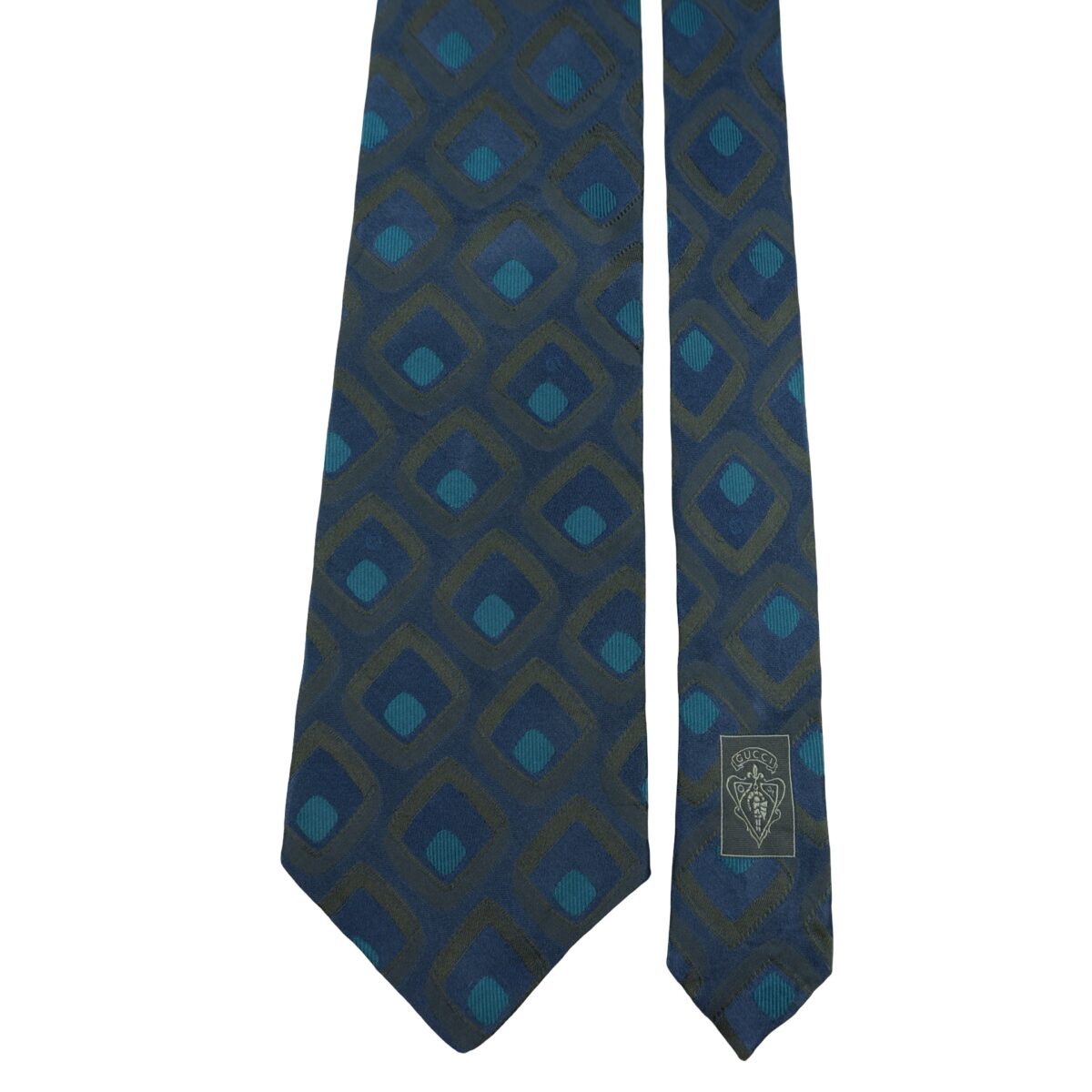 a16377 3 Gucci Tie Silk Navy Geometric Italy (US Import Tax Included) มุมที่ 3