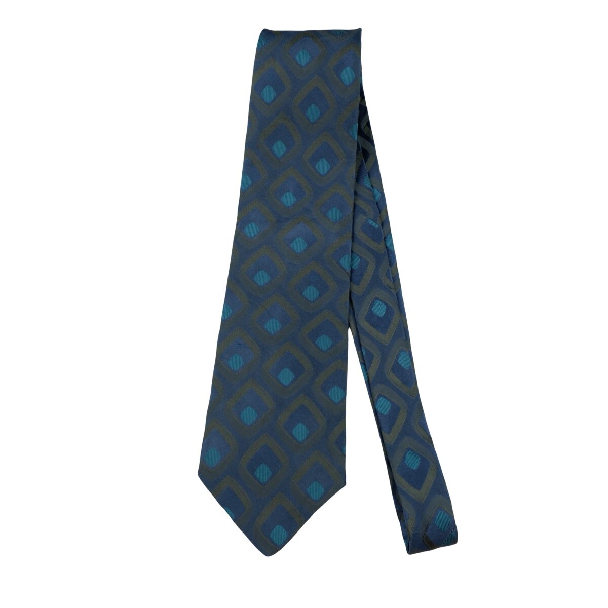 a16377 5 Gucci Tie Silk Navy Geometric Italy (US Import Tax Included) มุมที่ 5