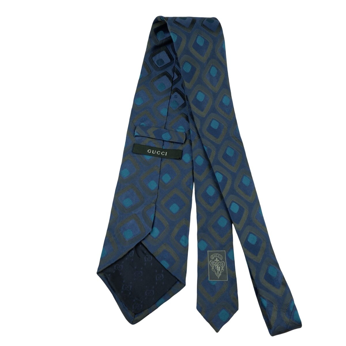 a16377 8 Gucci Tie Silk Navy Geometric Italy (US Import Tax Included) มุมที่ 8