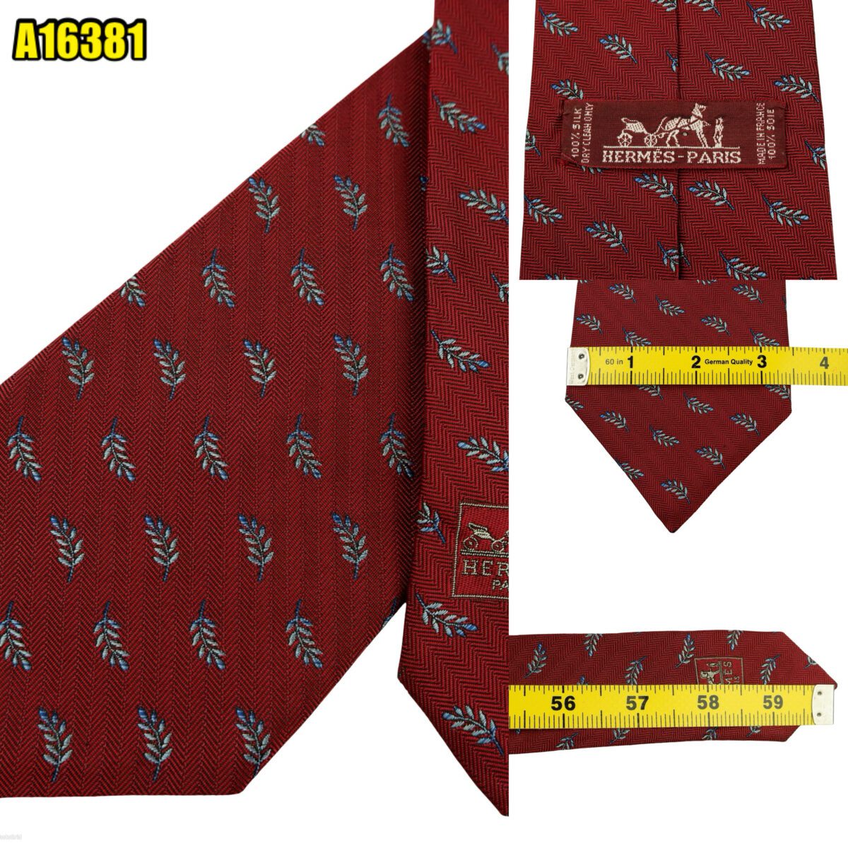 created by photogrid Hermes Tie Silk Maroon Floral Vine France (US Import Tax Included) มุมที่ 1
