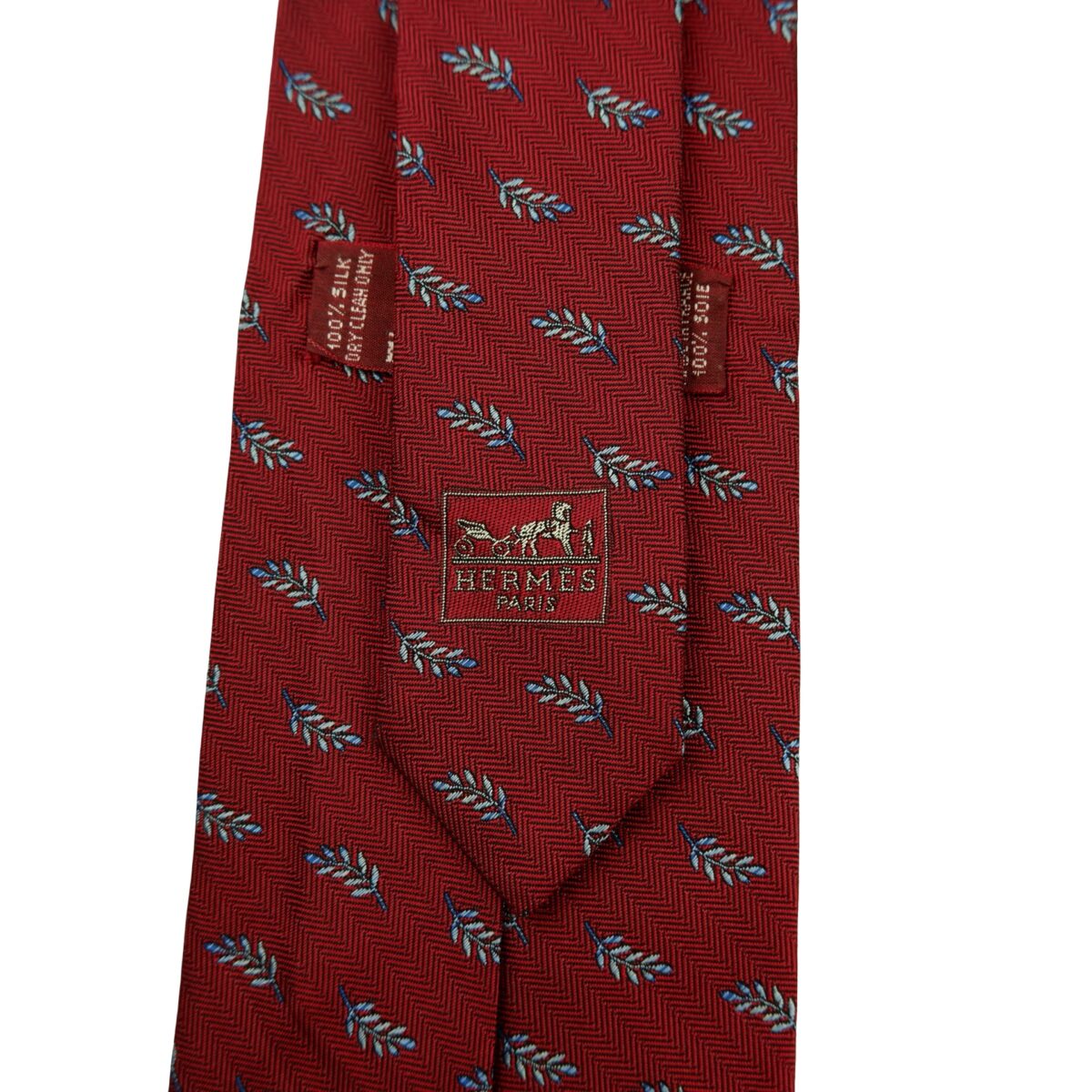 a16381 10 Hermes Tie Silk Maroon Floral Vine France (US Import Tax Included) มุมที่ 10