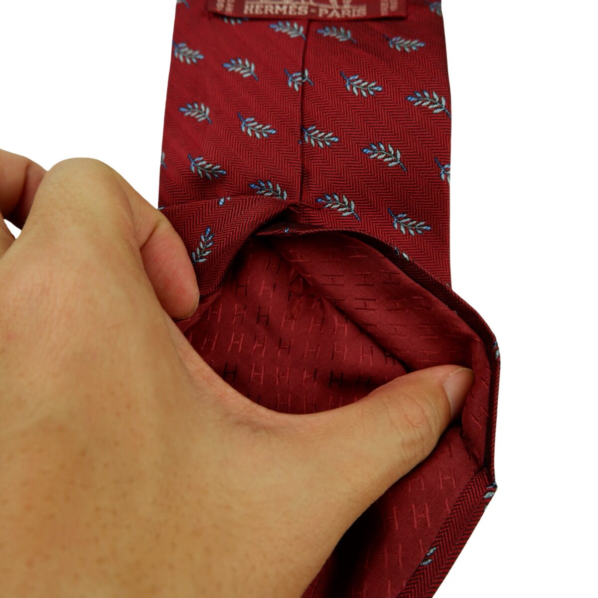 a16381 11 Hermes Tie Silk Maroon Floral Vine France (US Import Tax Included) มุมที่ 11