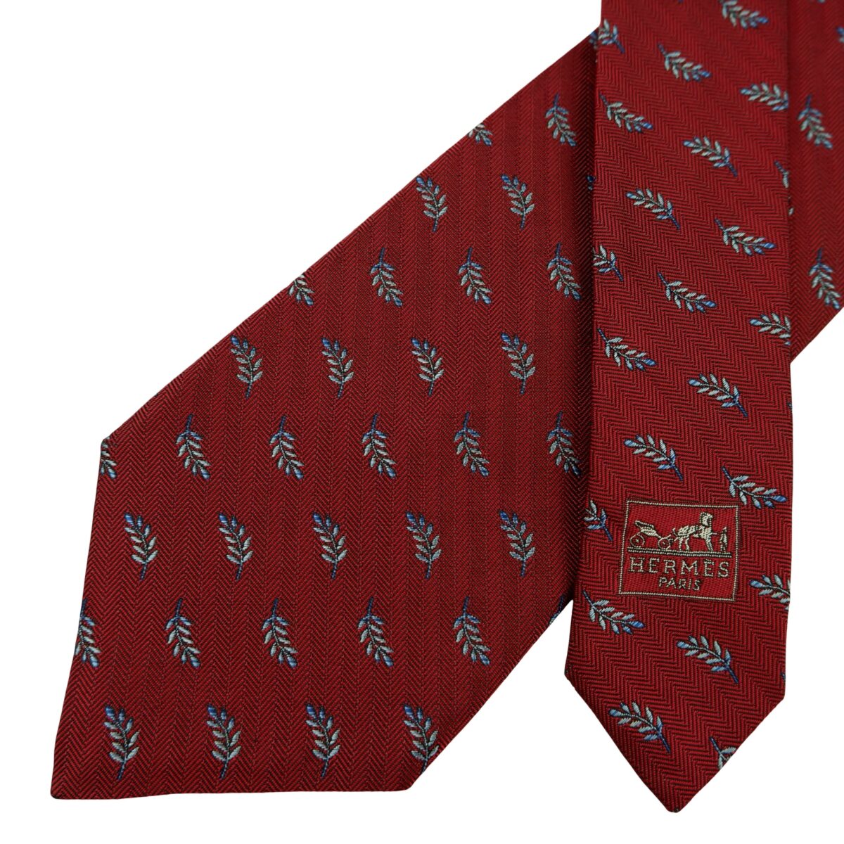 a16381 2 Hermes Tie Silk Maroon Floral Vine France (US Import Tax Included) มุมที่ 2