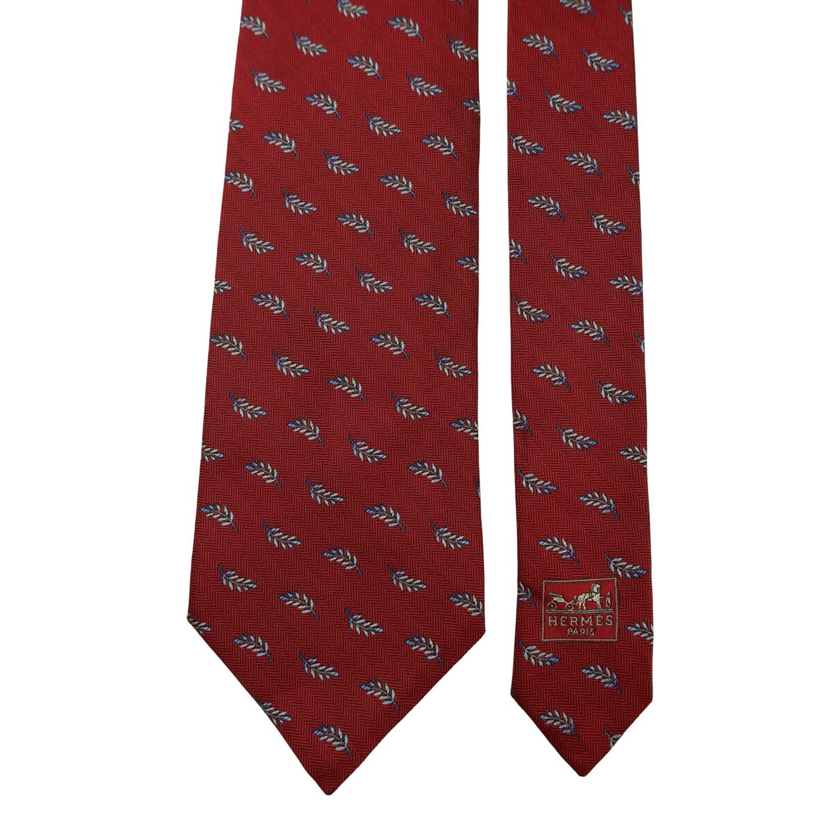 a16381 3 Hermes Tie Silk Maroon Floral Vine France (US Import Tax Included) มุมที่ 3