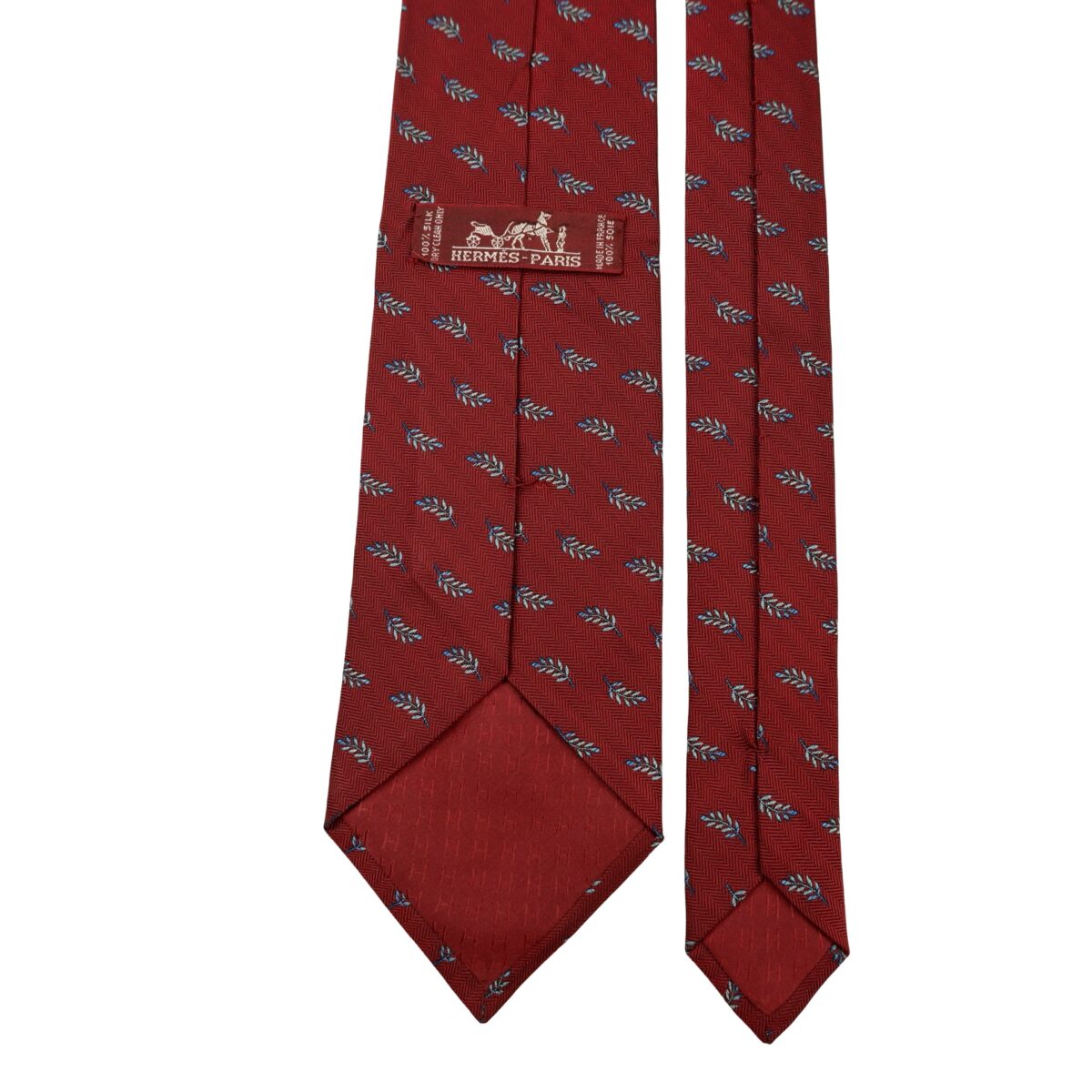 a16381 4 Hermes Tie Silk Maroon Floral Vine France (US Import Tax Included) มุมที่ 4