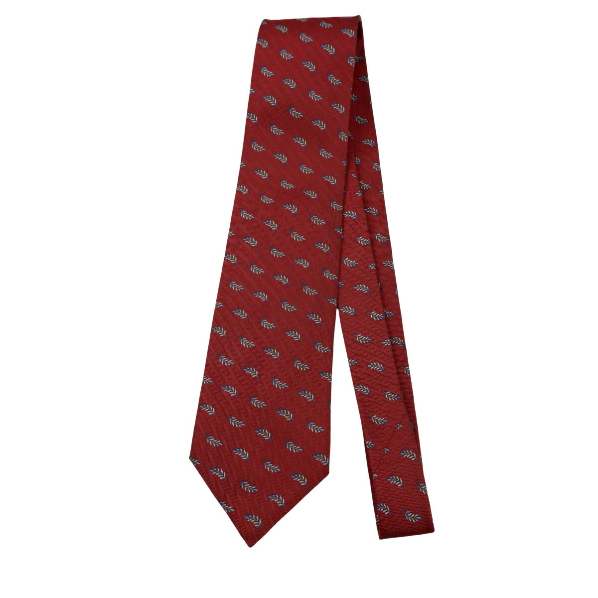 a16381 5 Hermes Tie Silk Maroon Floral Vine France (US Import Tax Included) มุมที่ 5