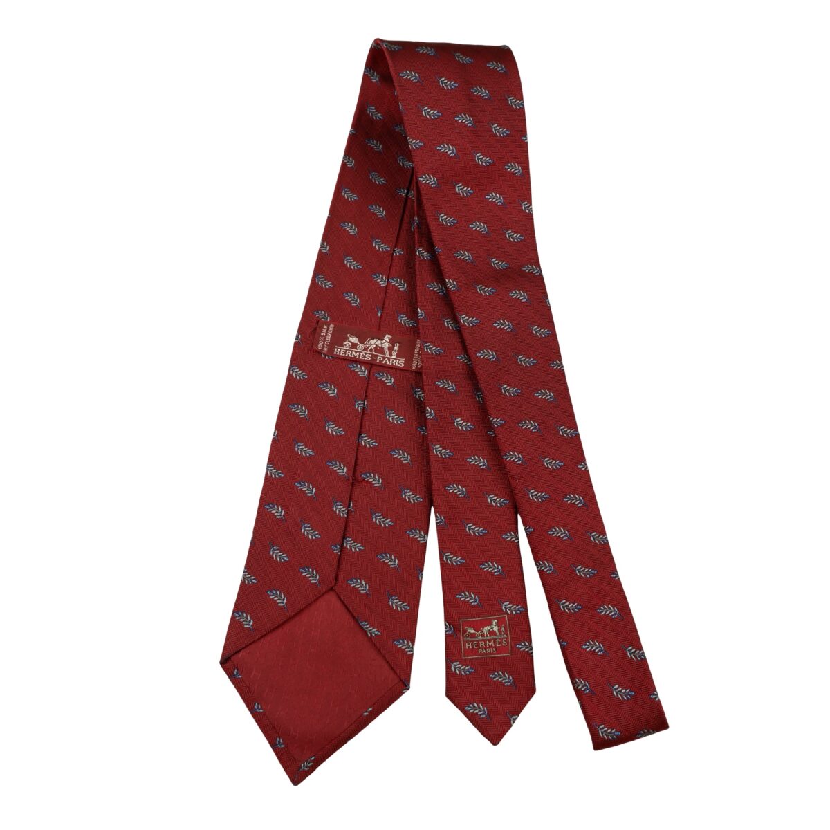 a16381 7 Hermes Tie Silk Maroon Floral Vine France (US Import Tax Included) มุมที่ 7