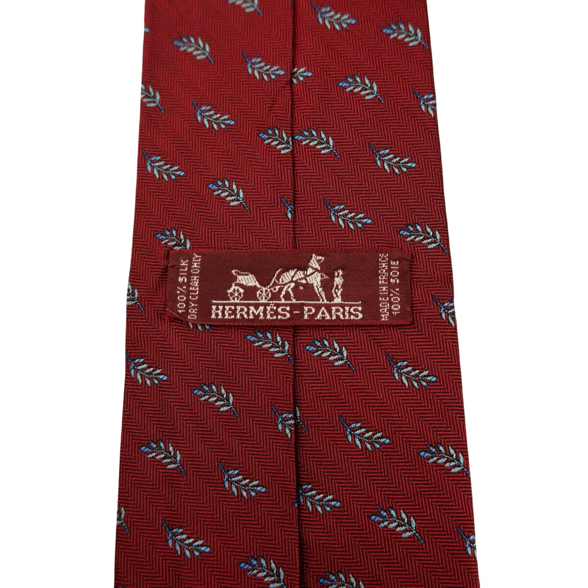 a16381 9 Hermes Tie Silk Maroon Floral Vine France (US Import Tax Included) มุมที่ 9