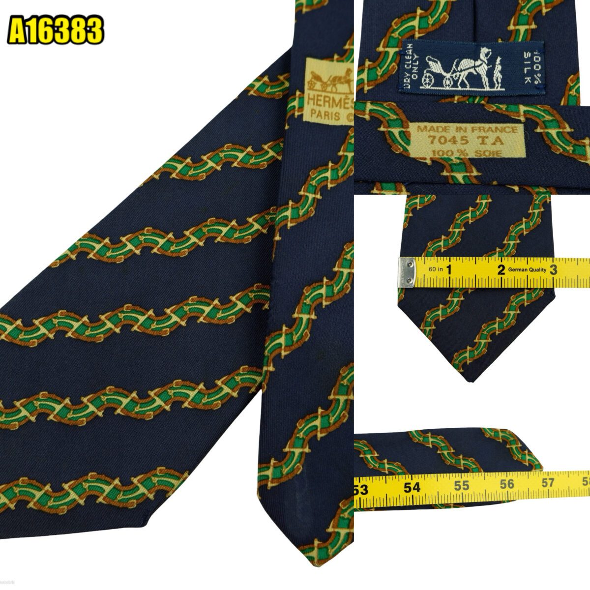 created by photogrid Hermes Tie Silk Navy Stripe France (US Import Tax Included) มุมที่ 1
