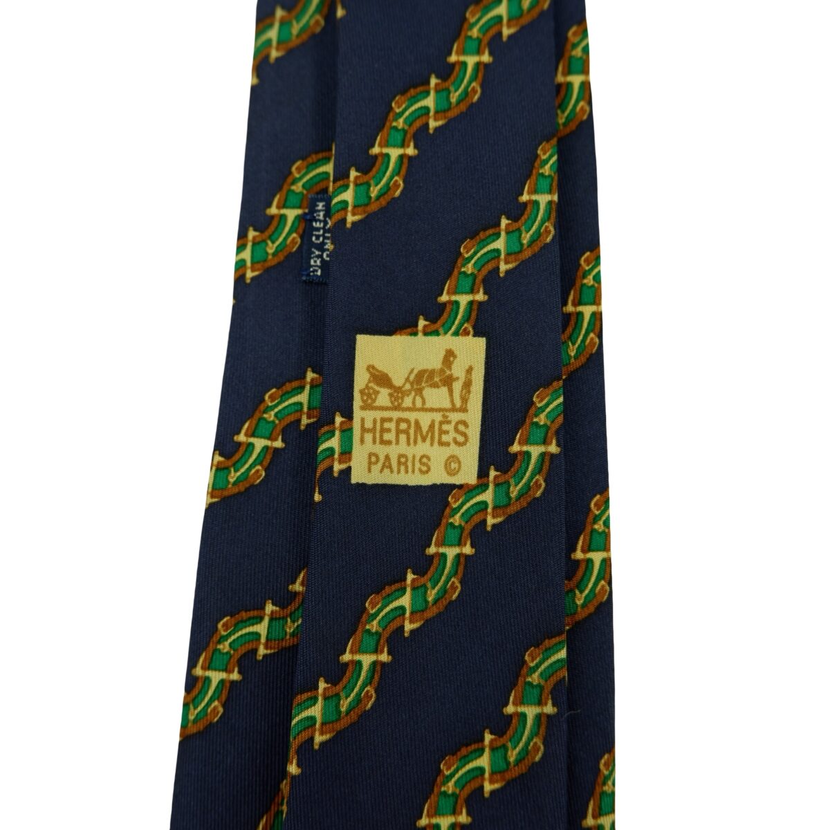 a16383 10 Hermes Tie Silk Navy Stripe France (US Import Tax Included) มุมที่ 10