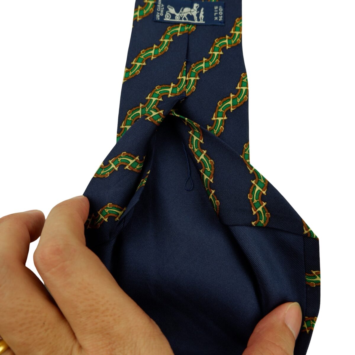 a16383 12 Hermes Tie Silk Navy Stripe France (US Import Tax Included) มุมที่ 12