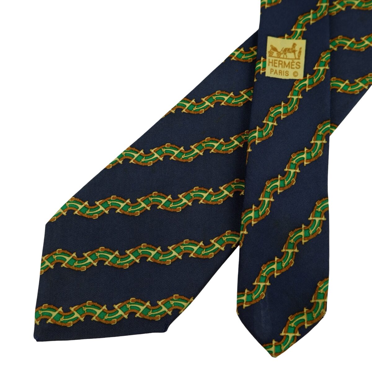 a16383 2 Hermes Tie Silk Navy Stripe France (US Import Tax Included) มุมที่ 2