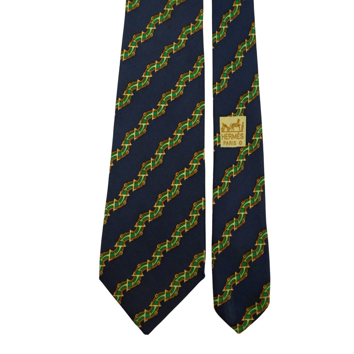 a16383 3 Hermes Tie Silk Navy Stripe France (US Import Tax Included) มุมที่ 3