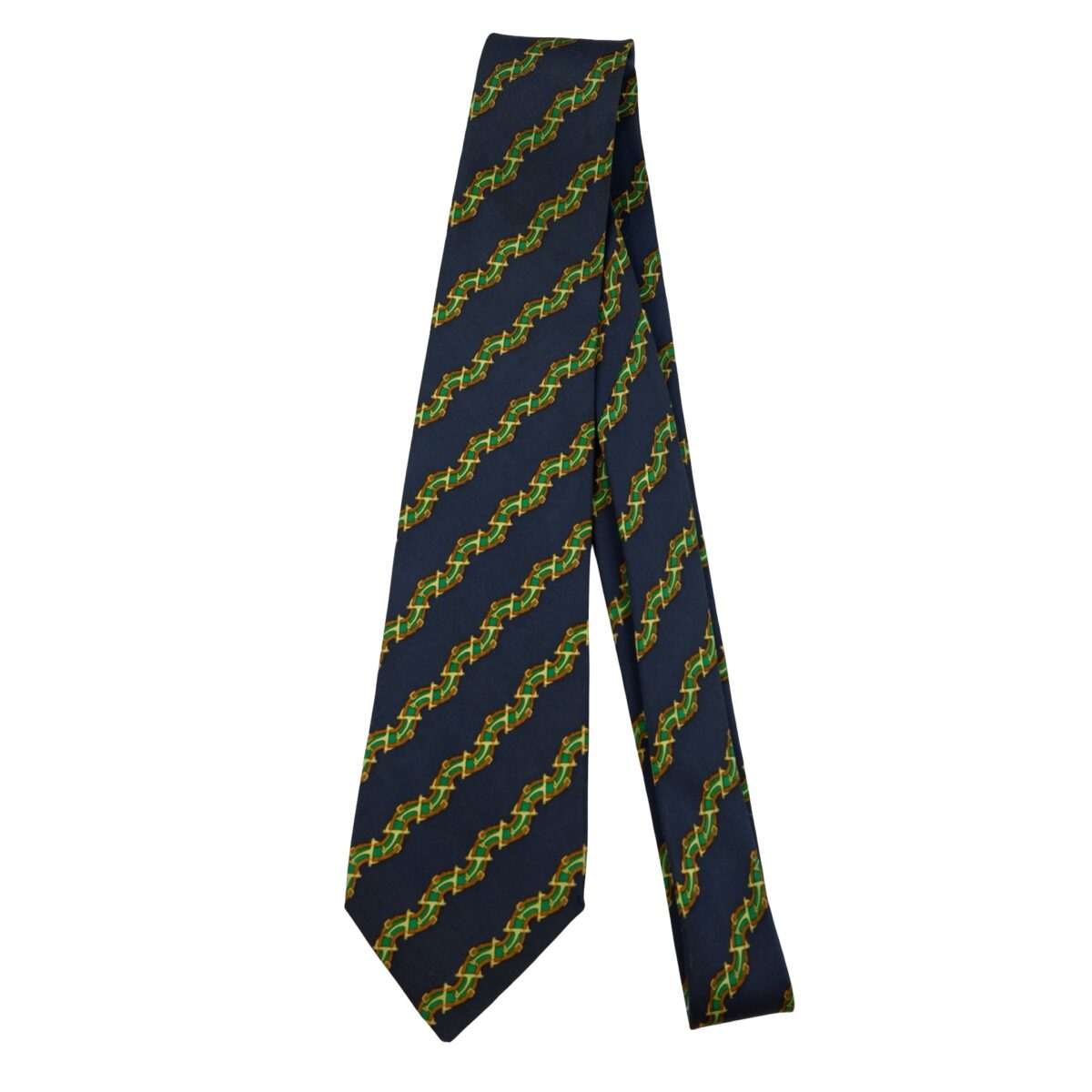 a16383 5 Hermes Tie Silk Navy Stripe France (US Import Tax Included) มุมที่ 5