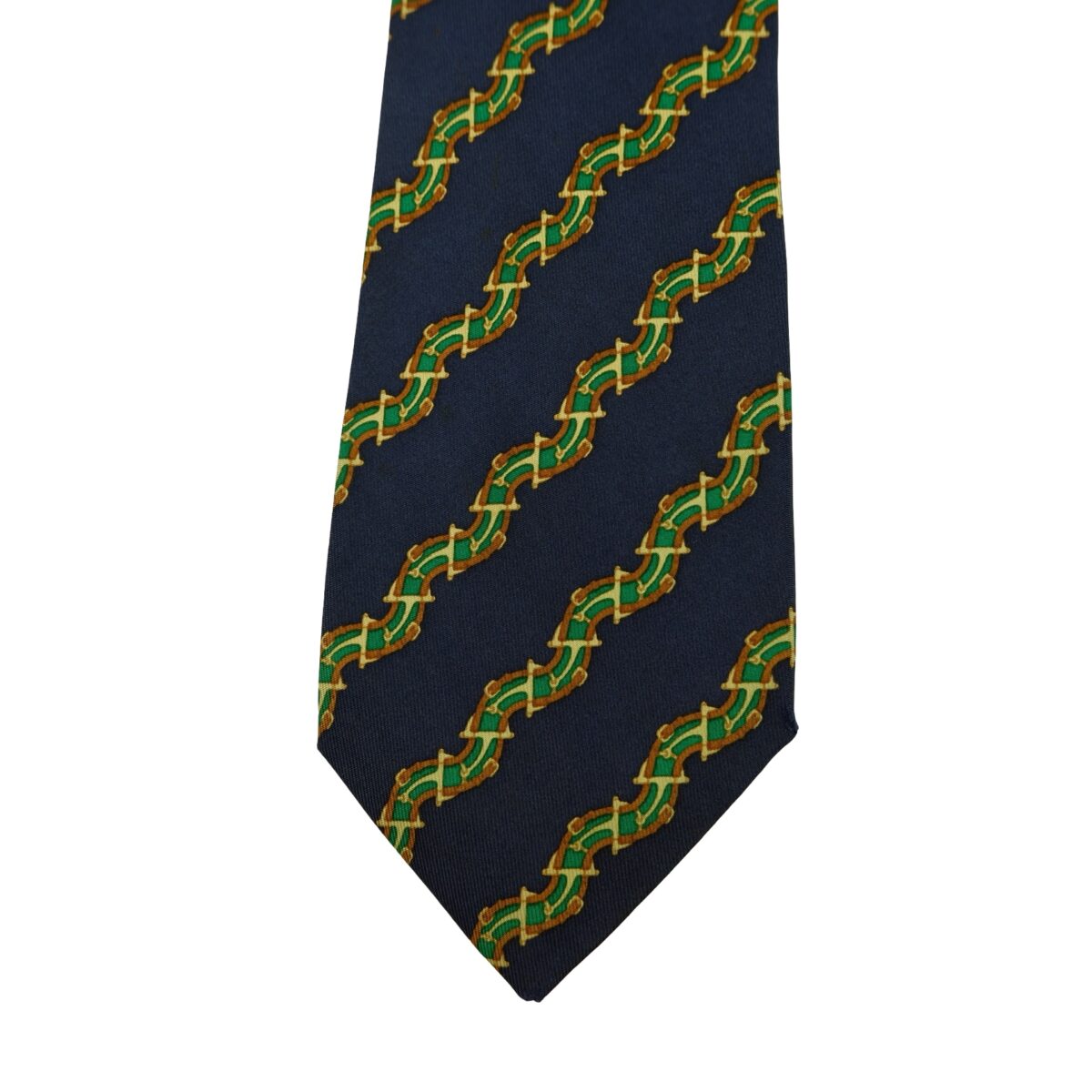 a16383 6 Hermes Tie Silk Navy Stripe France (US Import Tax Included) มุมที่ 6