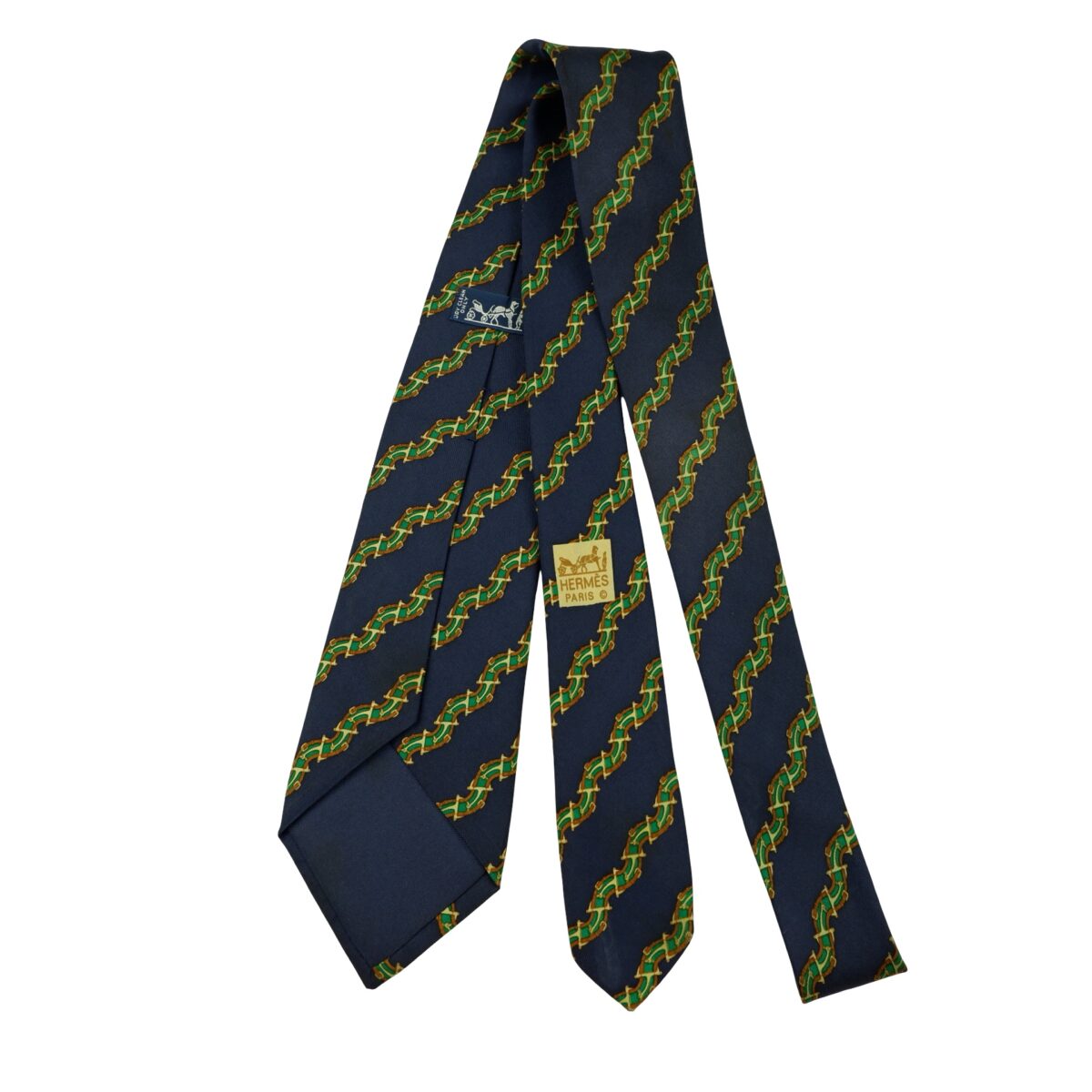 a16383 7 Hermes Tie Silk Navy Stripe France (US Import Tax Included) มุมที่ 7