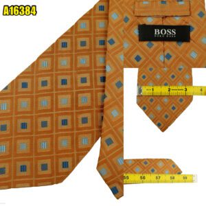 Hugo Boss Tie Silk Brown Geometric Italy (US Import Tax Included) มุมที่ 1