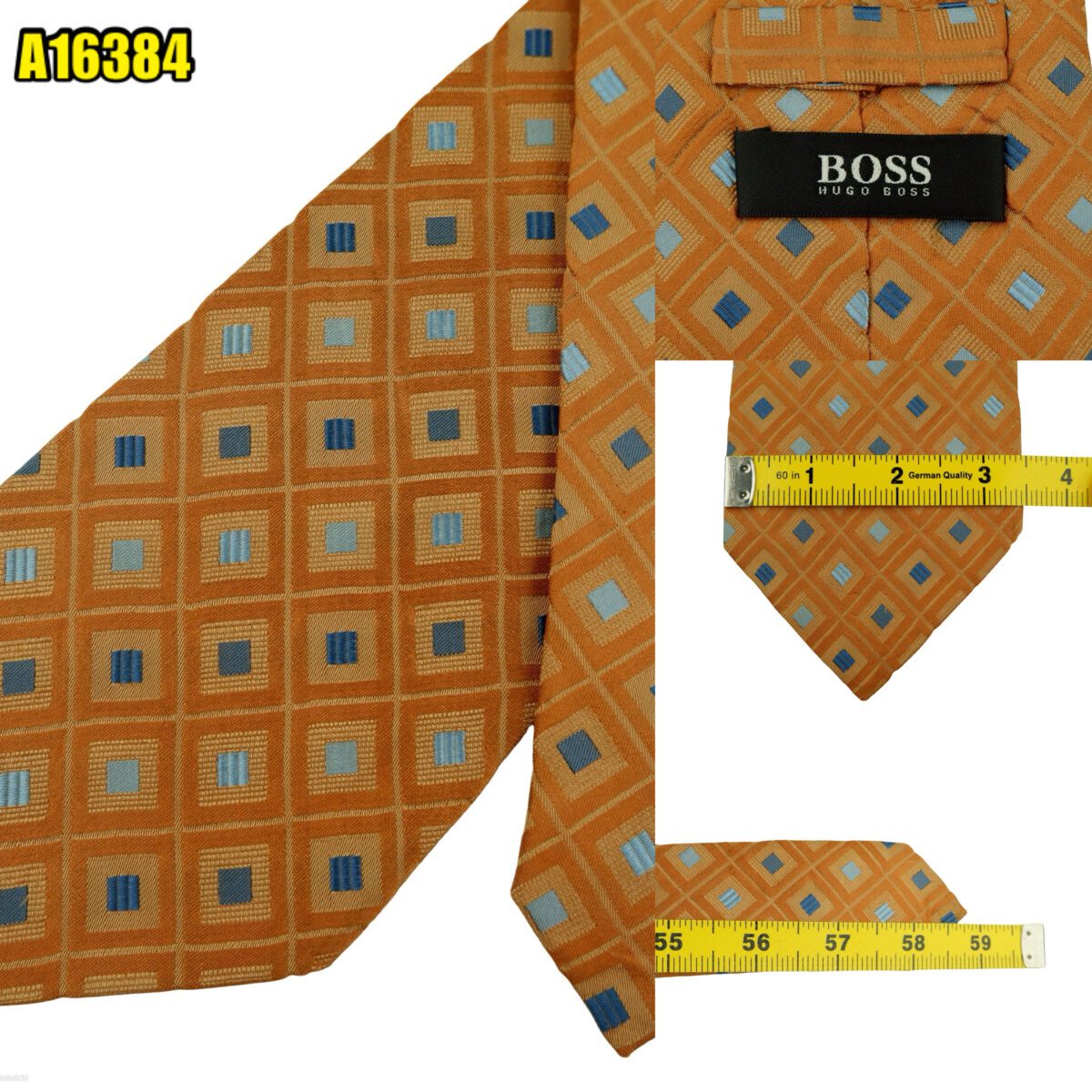 created by photogrid Hugo Boss Tie Silk Brown Geometric Italy (US Import Tax Included) มุมที่ 1