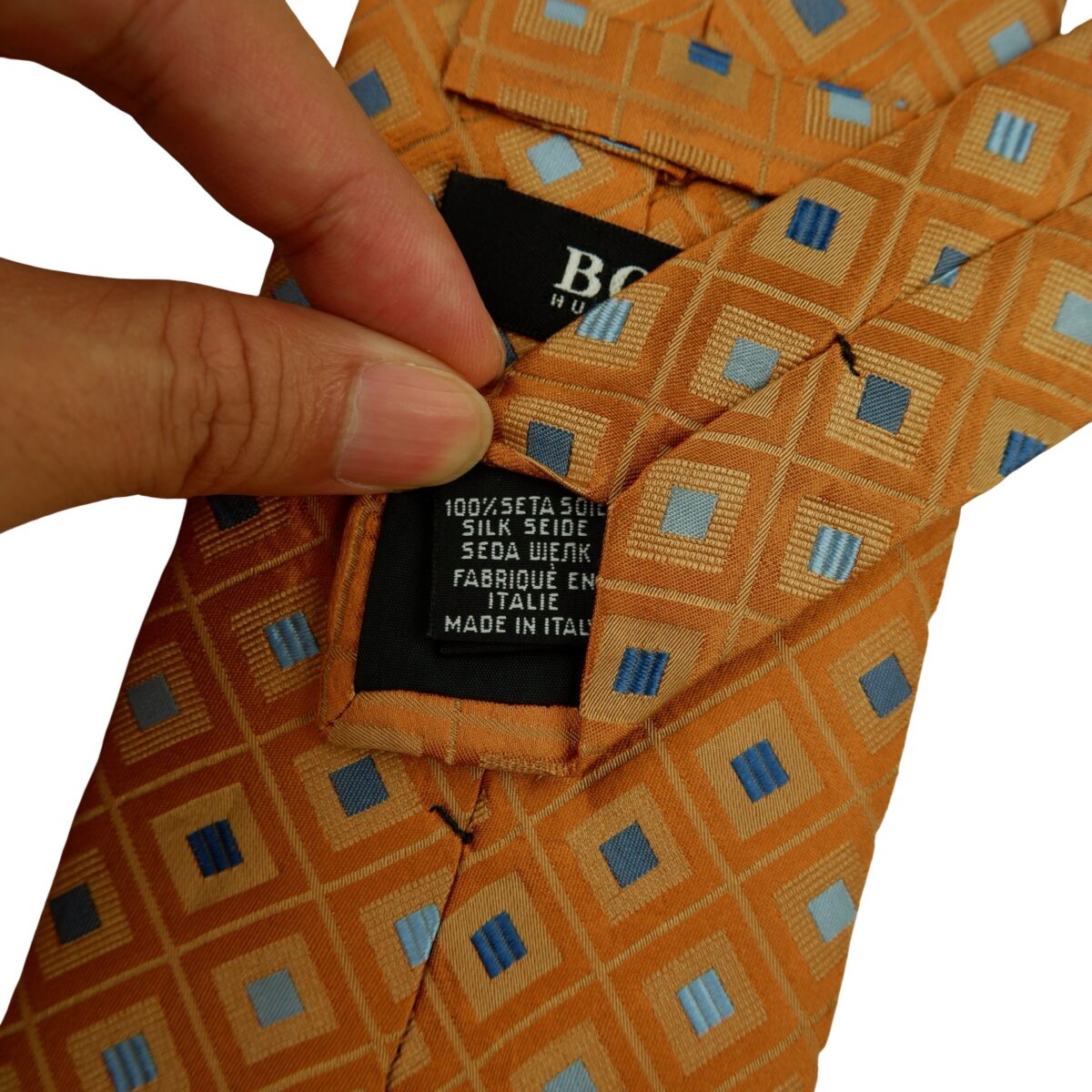 a16384 10 Hugo Boss Tie Silk Brown Geometric Italy (US Import Tax Included) มุมที่ 10