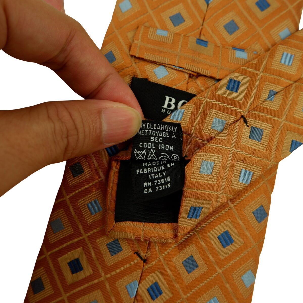 a16384 11 Hugo Boss Tie Silk Brown Geometric Italy (US Import Tax Included) มุมที่ 11