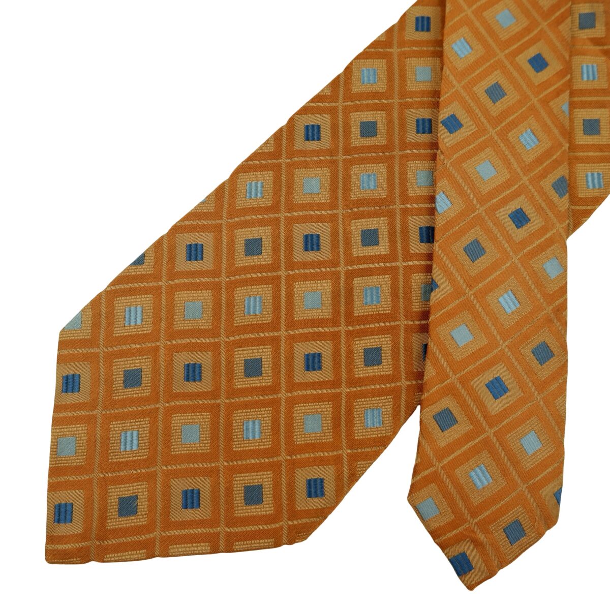 a16384 2 Hugo Boss Tie Silk Brown Geometric Italy (US Import Tax Included) มุมที่ 2