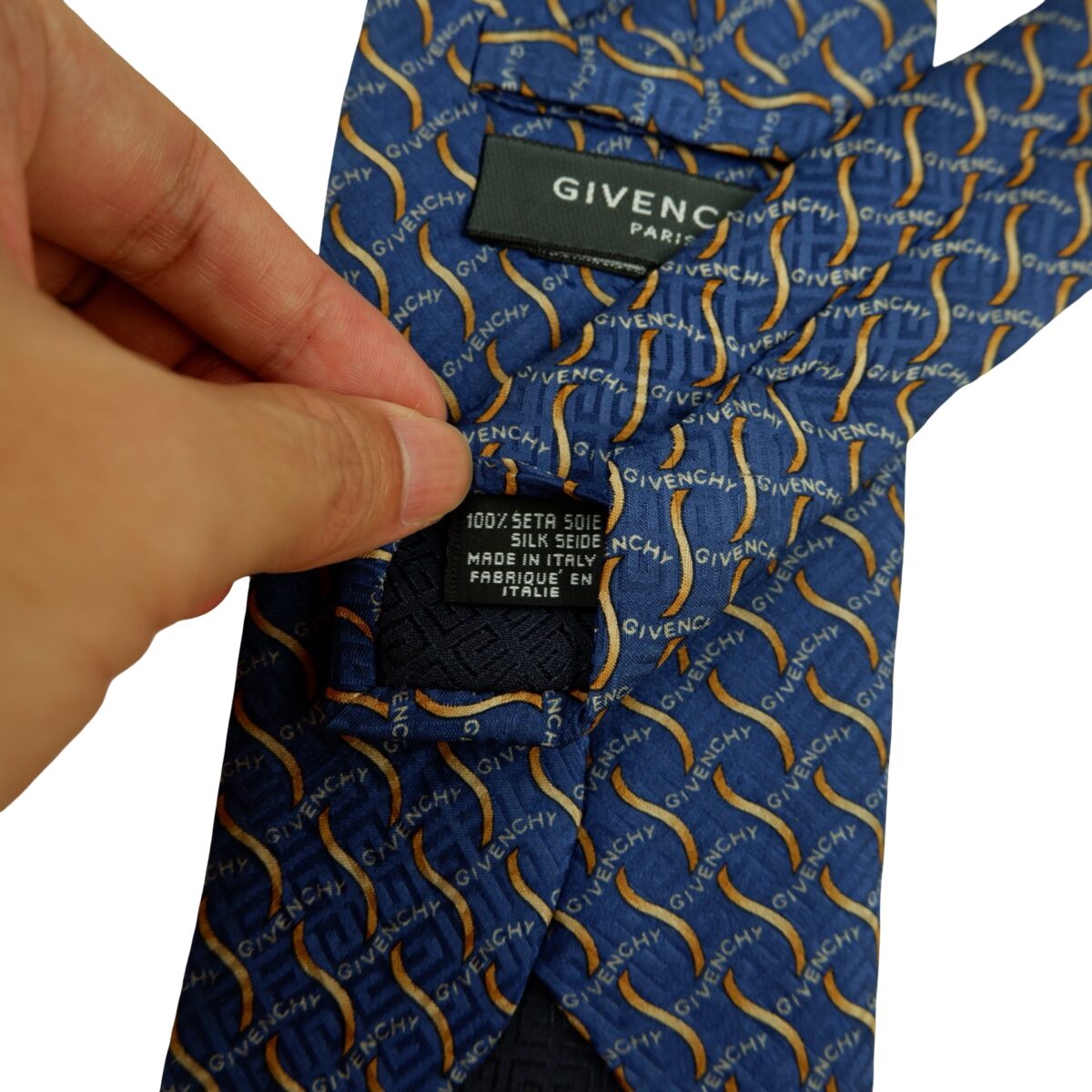 a16396 11 Givenchy Tie Silk Blue Geometric Italy (US Import Tax Included) มุมที่ 11