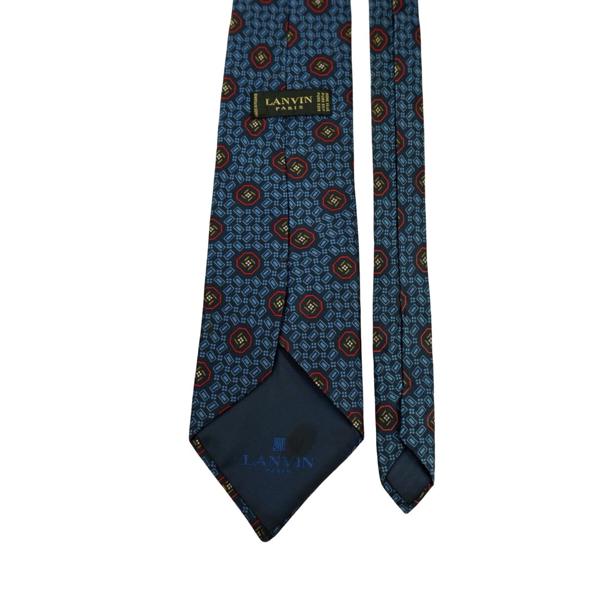a16406 4 Lanvin Tie Silk Navy Geometric France (US Import Tax Included) มุมที่ 4