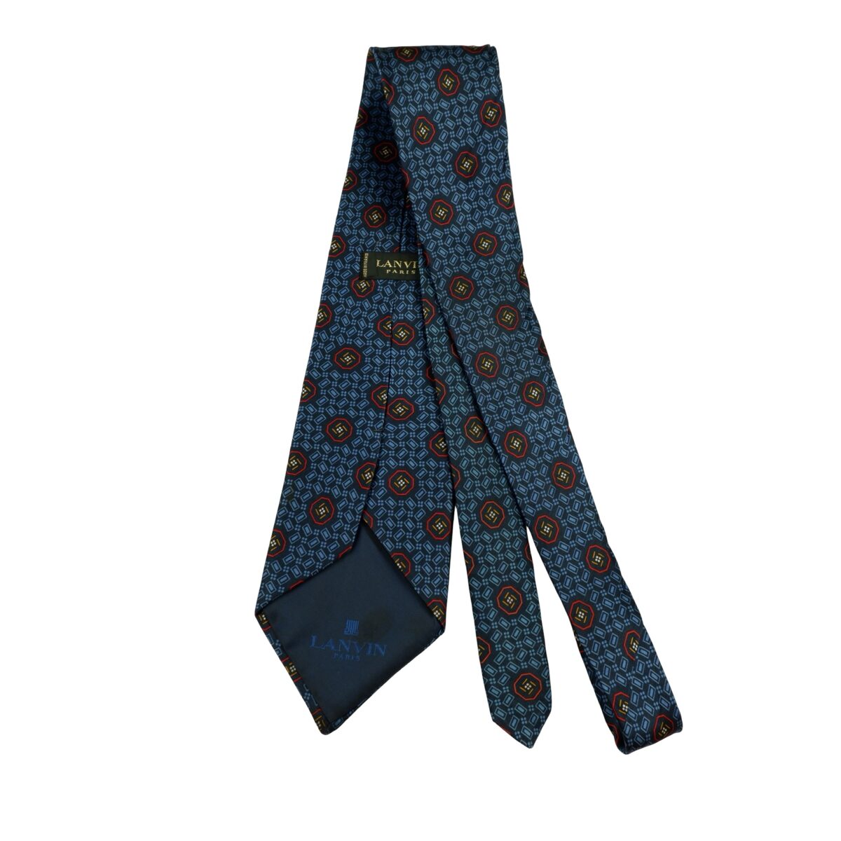 a16406 7 Lanvin Tie Silk Navy Geometric France (US Import Tax Included) มุมที่ 7