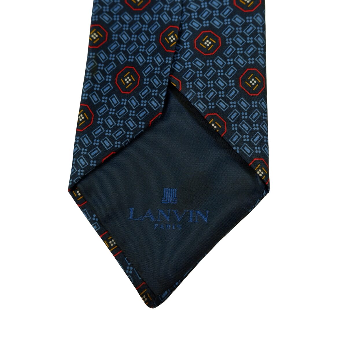 a16406 8 Lanvin Tie Silk Navy Geometric France (US Import Tax Included) มุมที่ 8