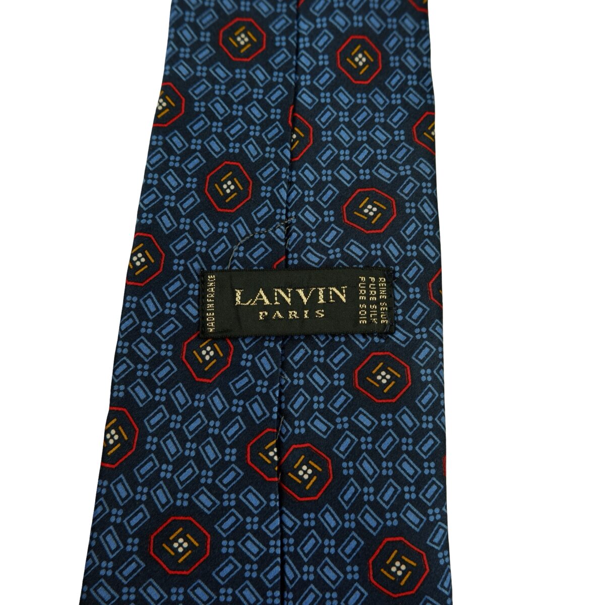 a16406 9 Lanvin Tie Silk Navy Geometric France (US Import Tax Included) มุมที่ 9
