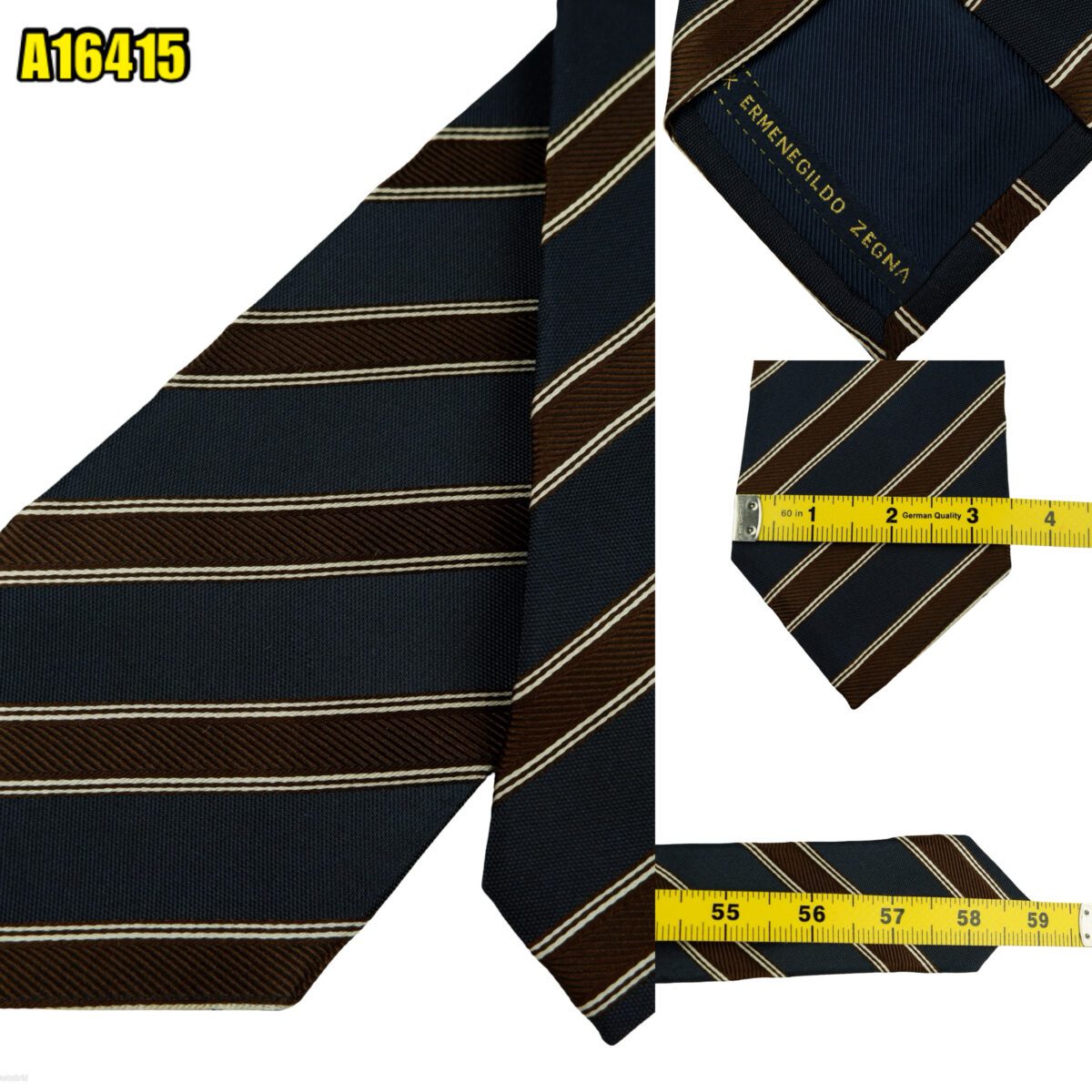 created by photogrid Ermenegildo Zegna Tie Silk Dark Navy Pink Stripe Italy (US Import Tax Included) มุมที่ 1