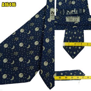 Hermes Tie Silk Navy Geometric France (US Import Tax Included) มุมที่ 1