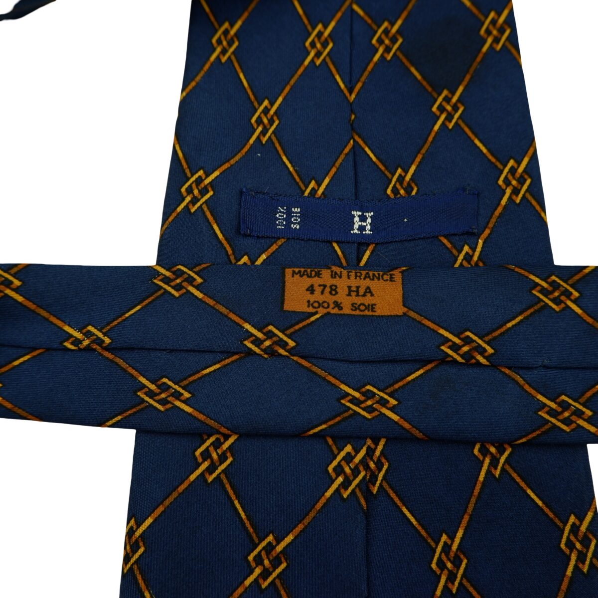 a16417 11 Hermes Tie Silk Navy Geometric (US Import Tax Included) มุมที่ 11
