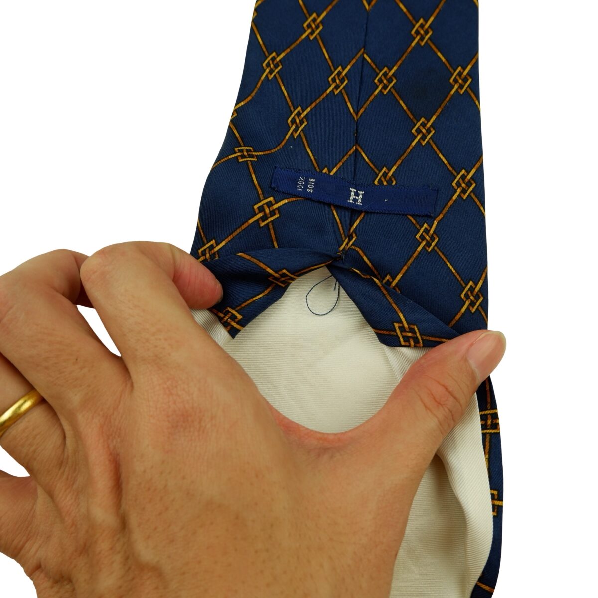 a16417 12 Hermes Tie Silk Navy Geometric (US Import Tax Included) มุมที่ 12