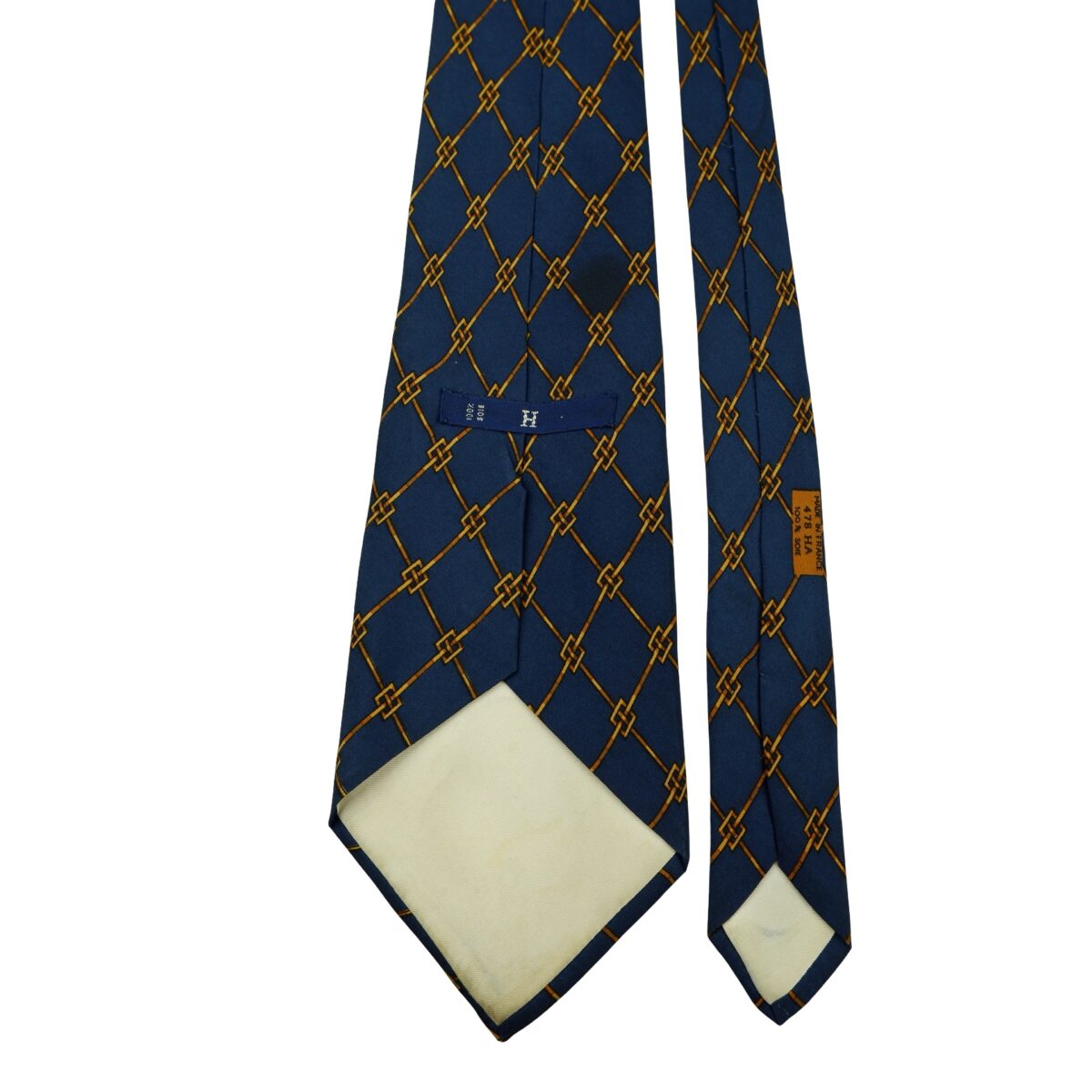 a16417 4 Hermes Tie Silk Navy Geometric (US Import Tax Included) มุมที่ 4