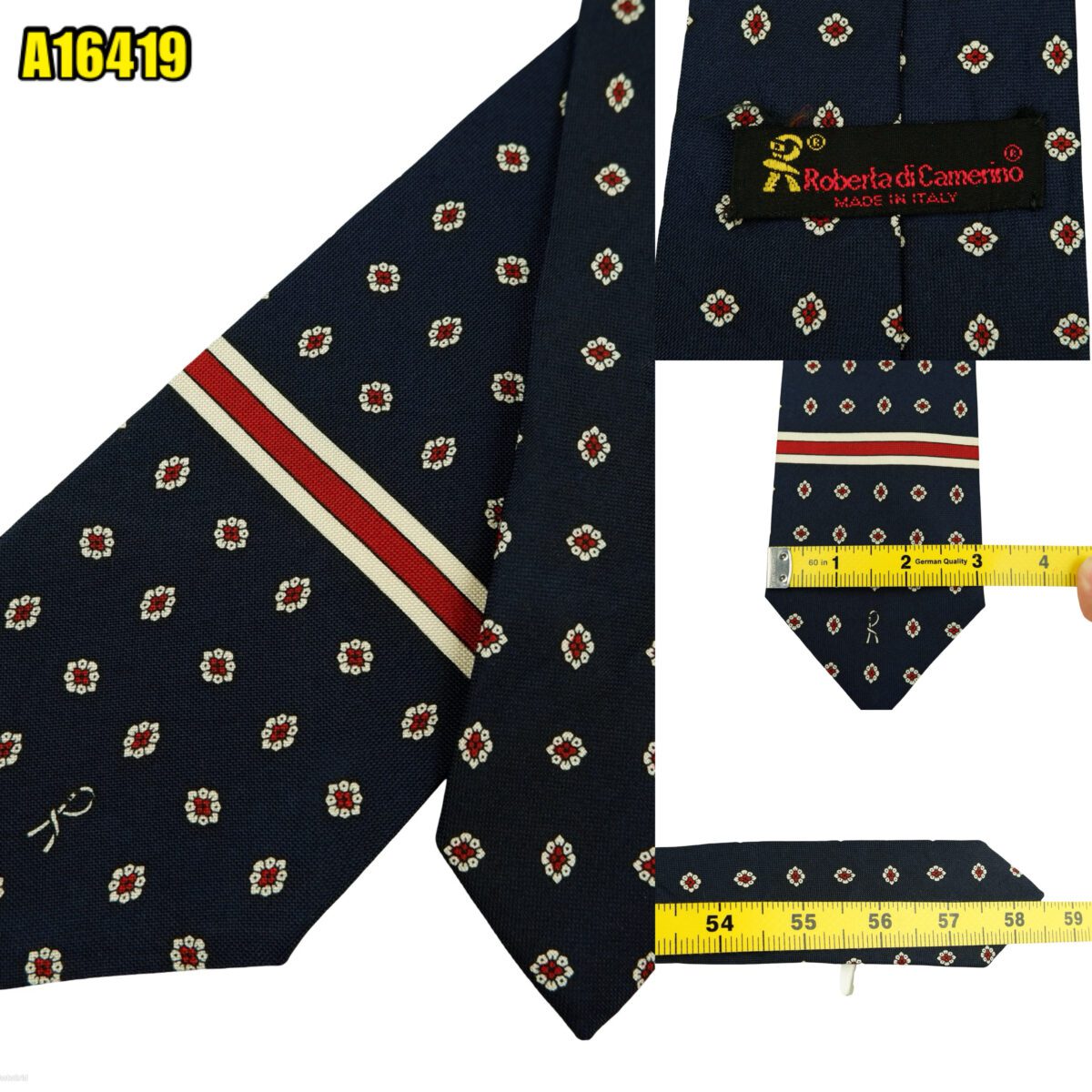 Roberta Di Camerino Tie Silk Dark Navy Pink Stripe Italy (US Import Tax Included) | mesabb clothing Roberta Di Camerino Tie Silk Dark Navy Pink Stripe Italy (US Import Tax Included) มุมที่ 1