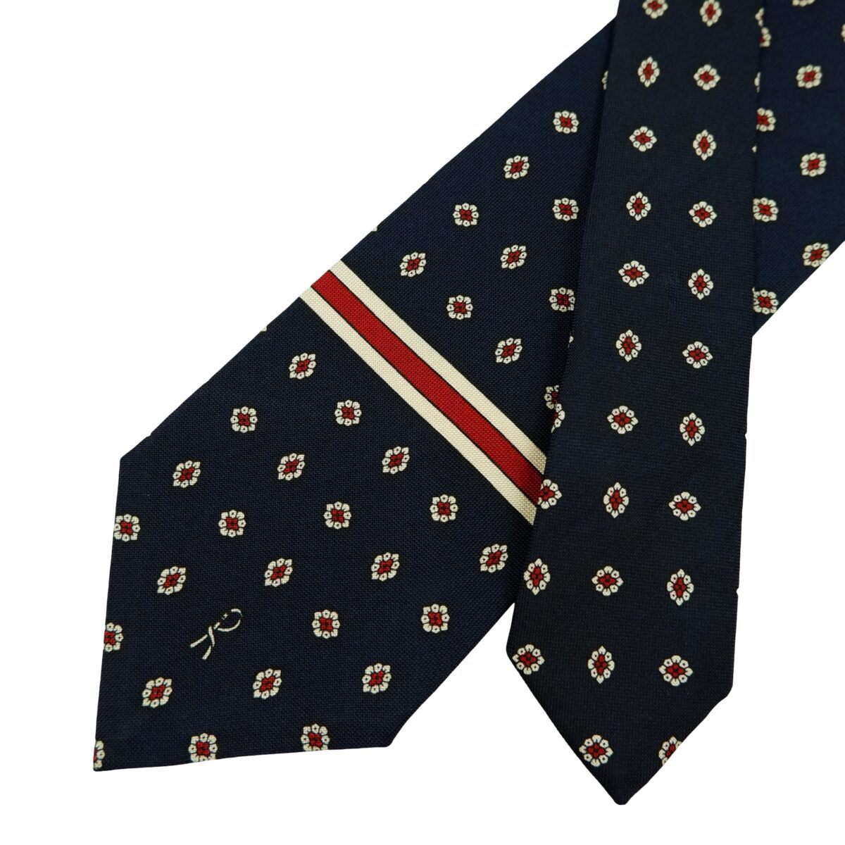 Roberta Di Camerino Tie Silk Dark Navy Pink Stripe Italy (US Import Tax Included) | mesabb clothing Roberta Di Camerino Tie Silk Dark Navy Pink Stripe Italy (US Import Tax Included) มุมที่ 2