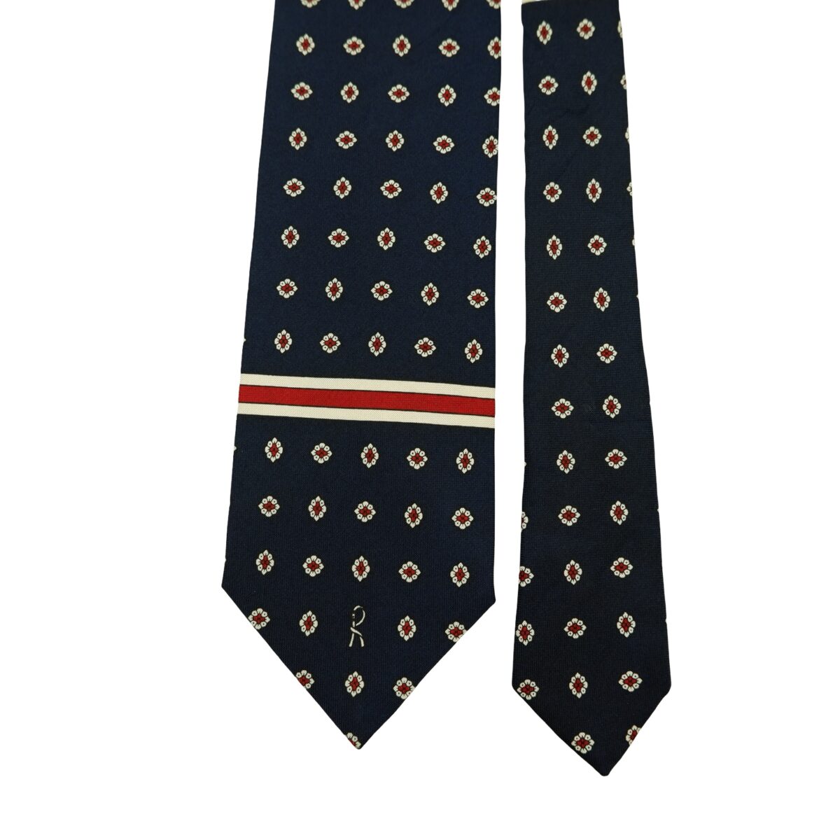 Roberta Di Camerino Tie Silk Dark Navy Pink Stripe Italy (US Import Tax Included) | mesabb clothing Roberta Di Camerino Tie Silk Dark Navy Pink Stripe Italy (US Import Tax Included) มุมที่ 3