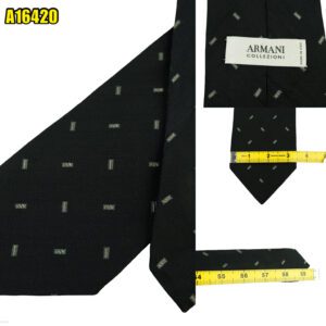 Armani Collezioni Tie Silk Black Geometric Italy (US Import Tax Included) มุมที่ 1