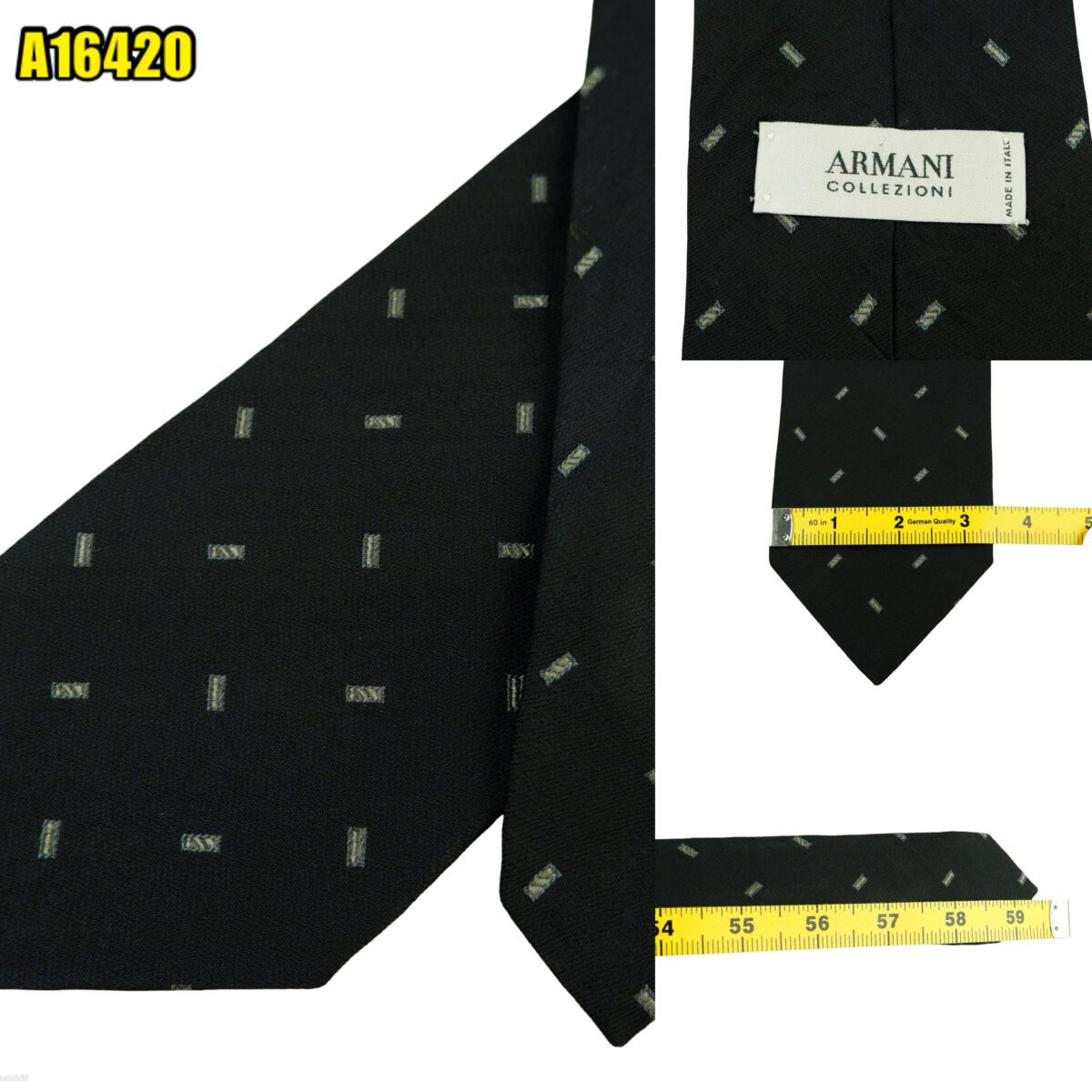 created by photogrid Armani Collezioni Tie Silk Black Geometric Italy (US Import Tax Included) มุมที่ 1