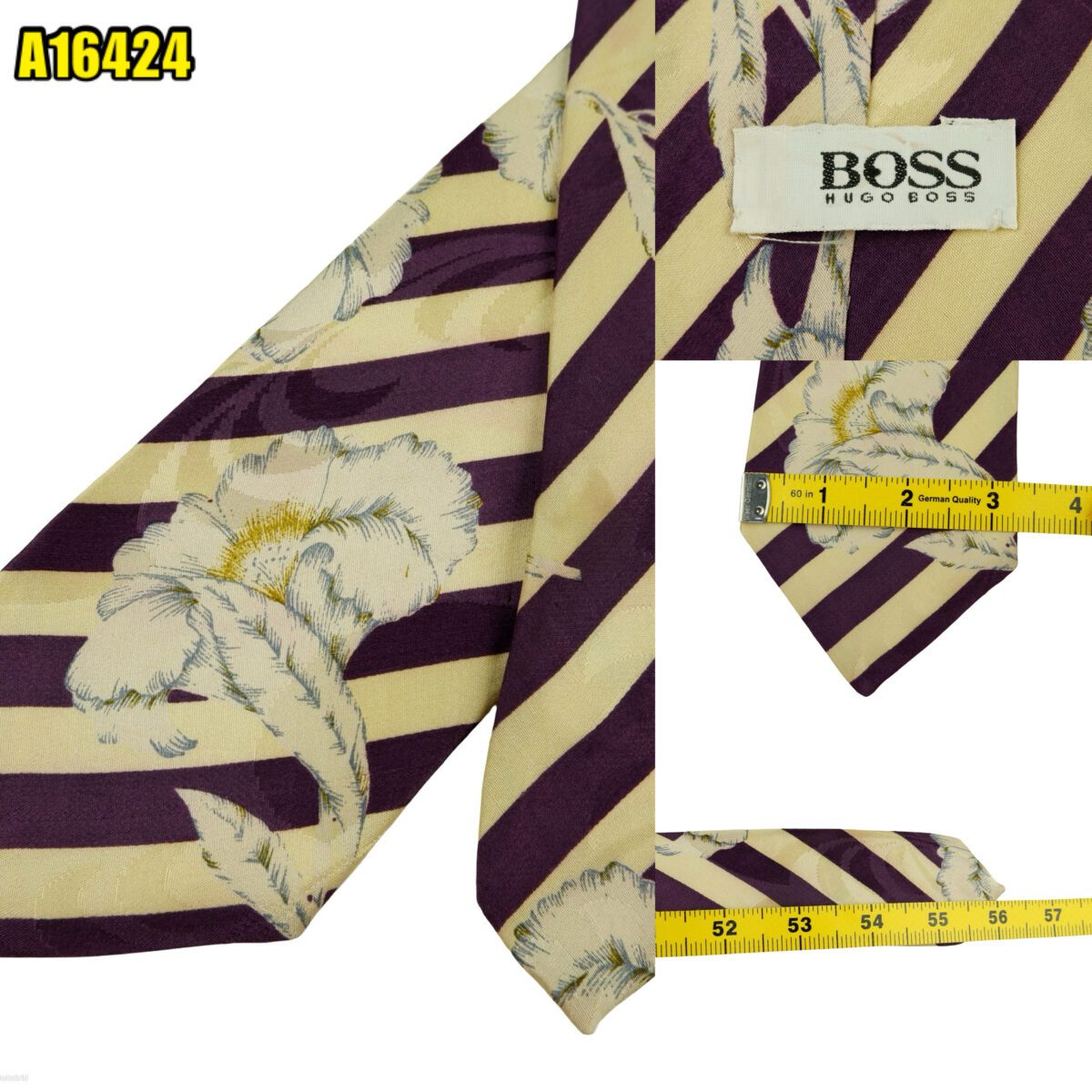 created by photogrid Hugo Boss Tie Silk Beige Purple Stripe Italy (US Import Tax Included) มุมที่ 1
