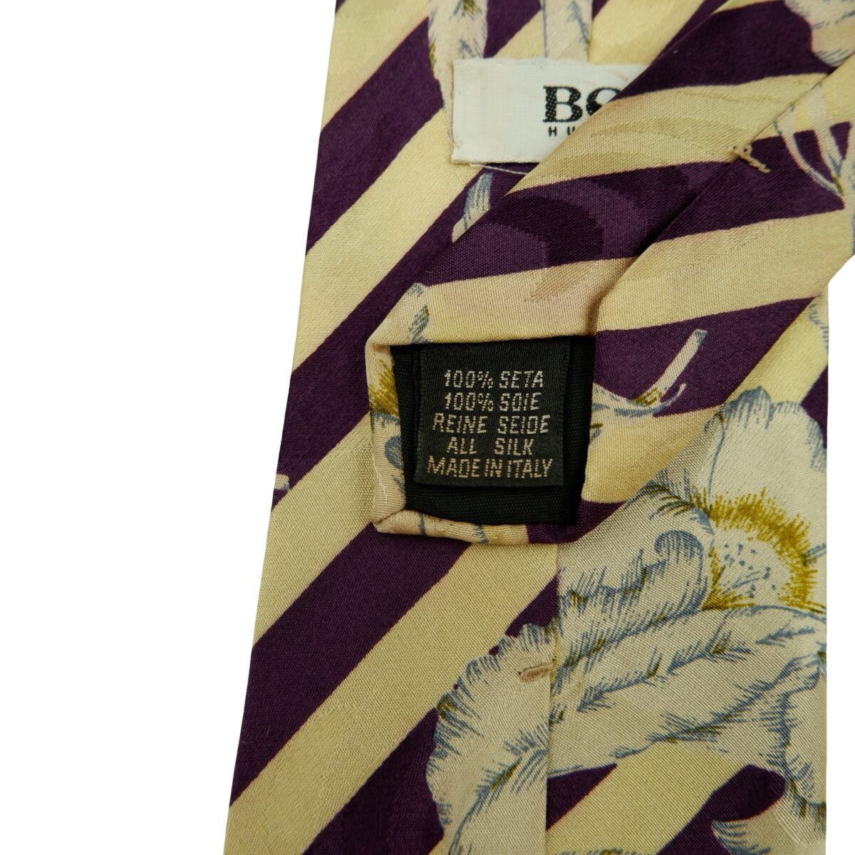 a16424 10 Hugo Boss Tie Silk Beige Purple Stripe Italy (US Import Tax Included) มุมที่ 10